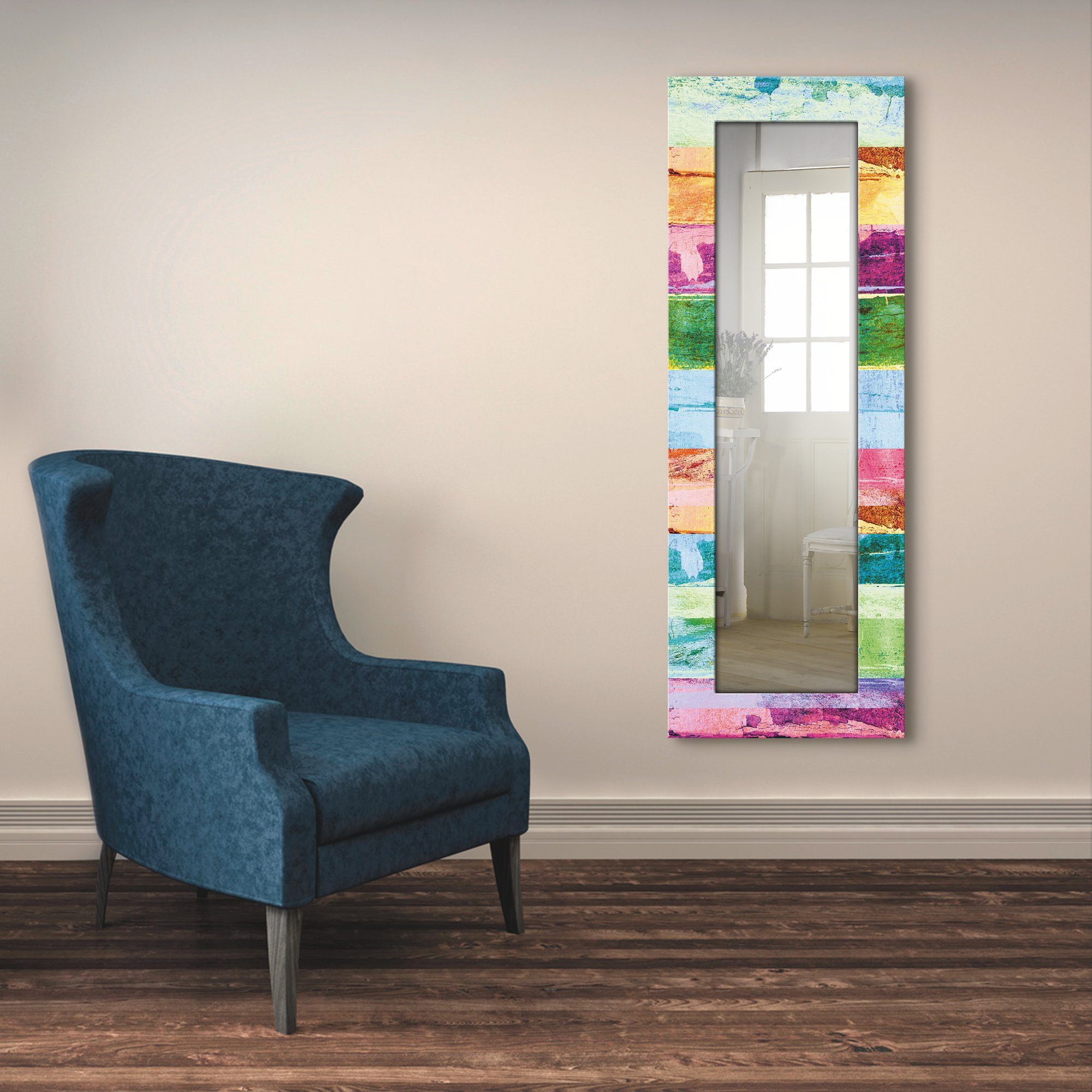 Artland Sierspiegel Gekleurde houten achtergrond ingelijste spiegel voor het hele lichaam met motiefrand, geschikt voor kleine, smalle hal, halspiegel, mirror spiegel omrand om op