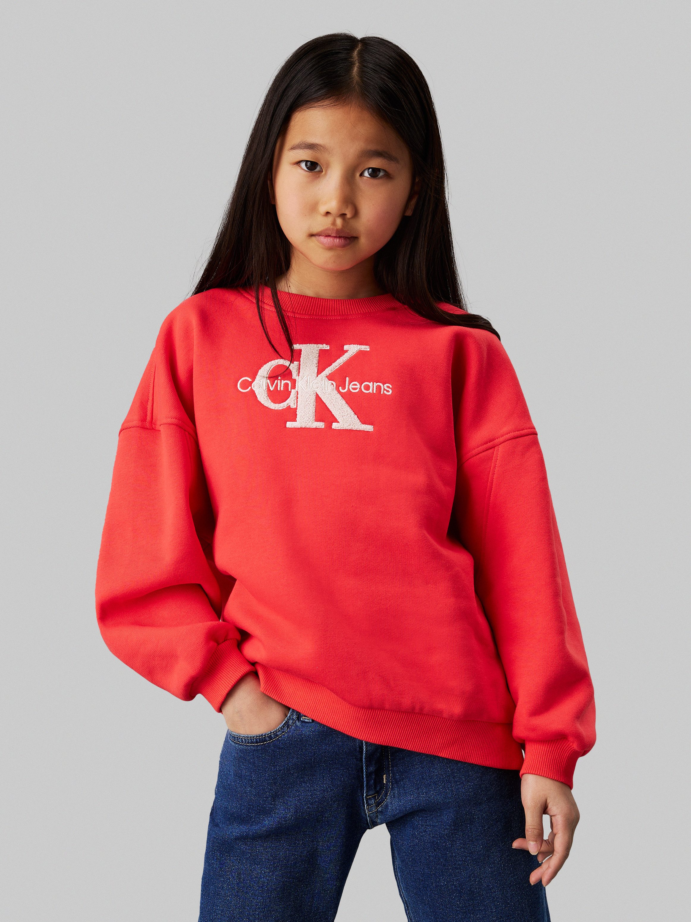 Calvin Klein Sweatshirt Teddy Monologo Fleece Cn voor kinderen tot 16 jaar en met borduurwerk