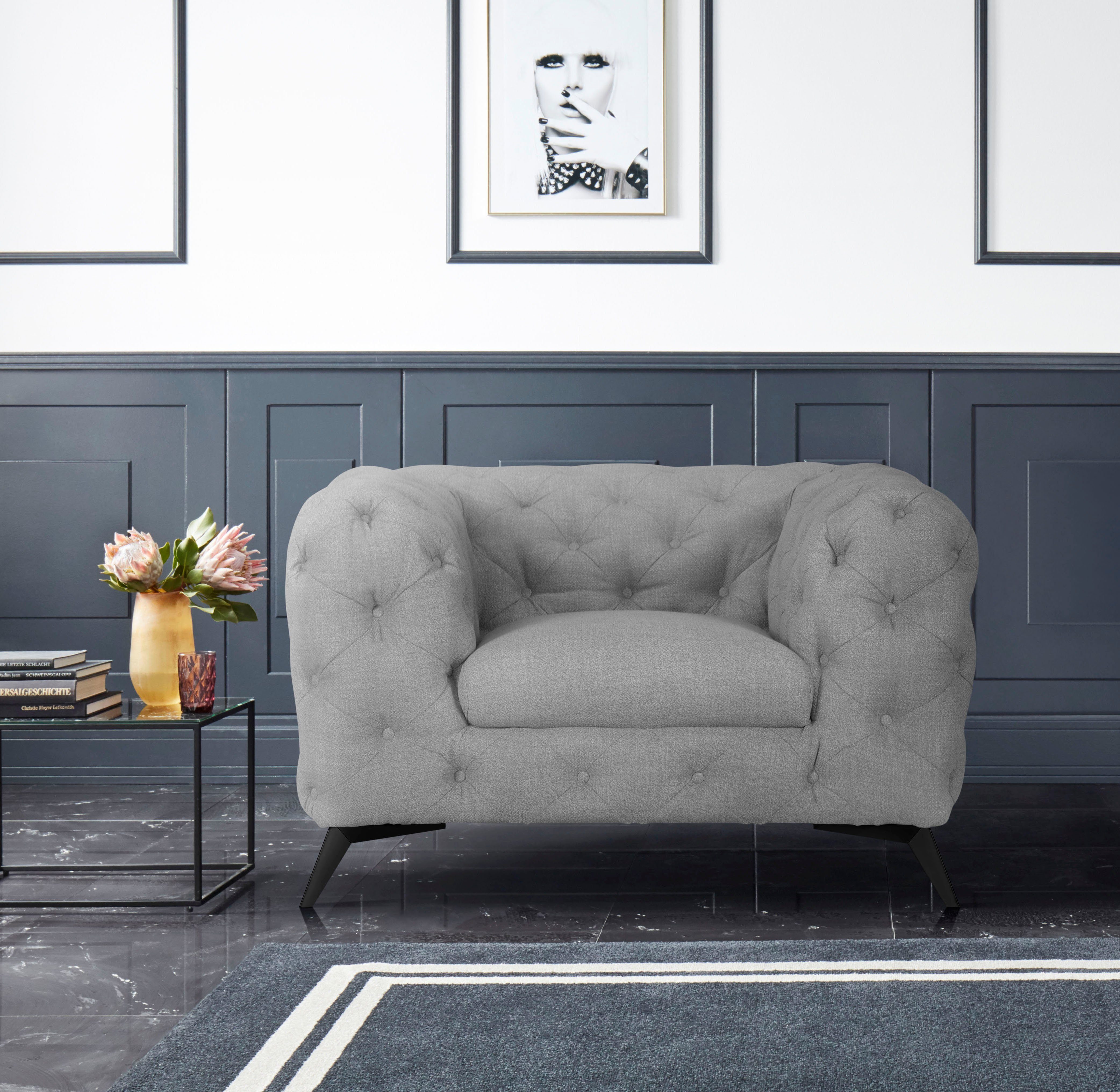 Leonique Chesterfield-fauteuil Glynis Fauteuil luxueuze capitonnage, moderne chesterfield look, kleur van de poten ter keuze