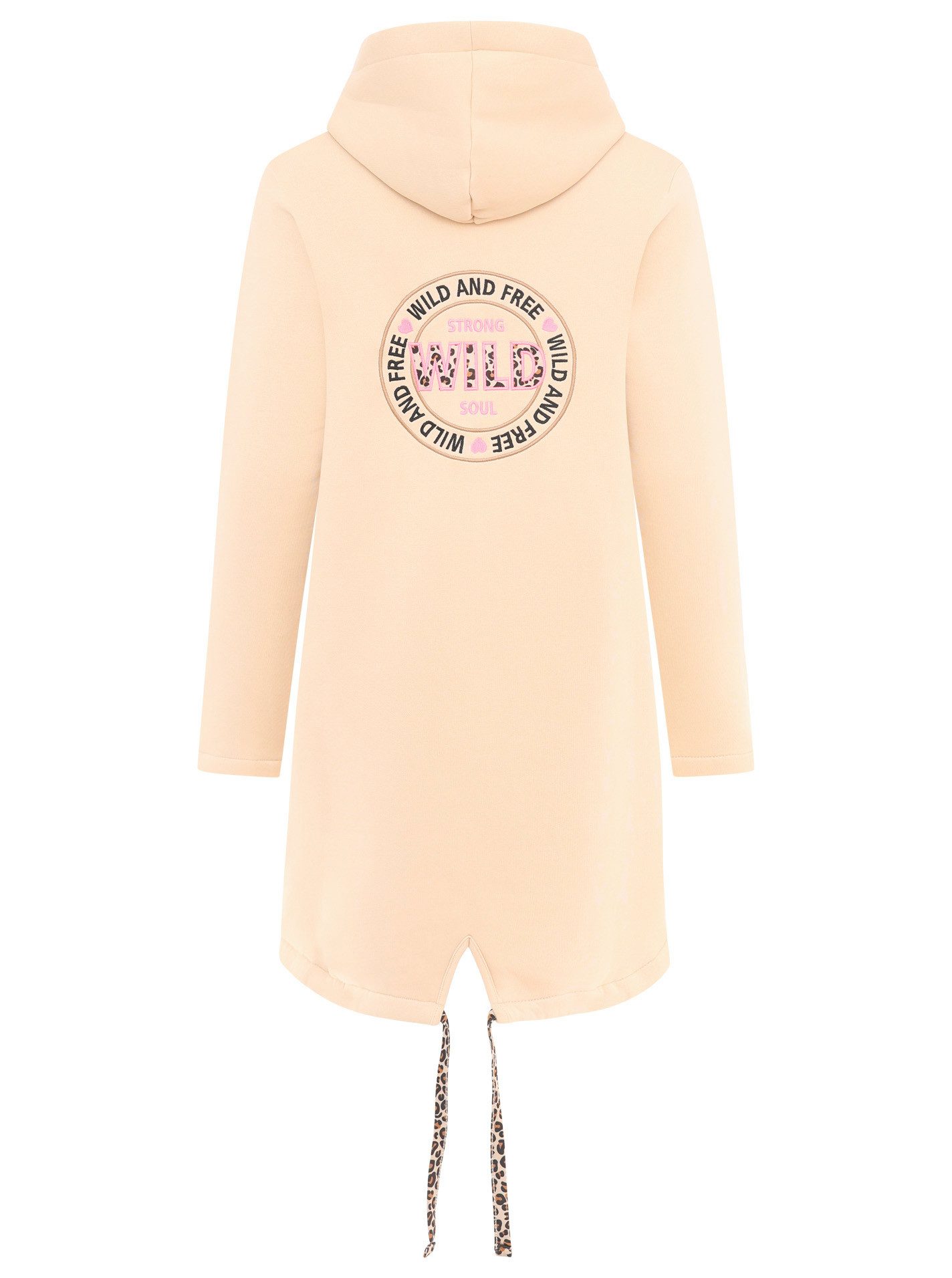 Zwillingsherz Jersey jas Wild and Free met opvallend voor- en achtermotief en leo-details