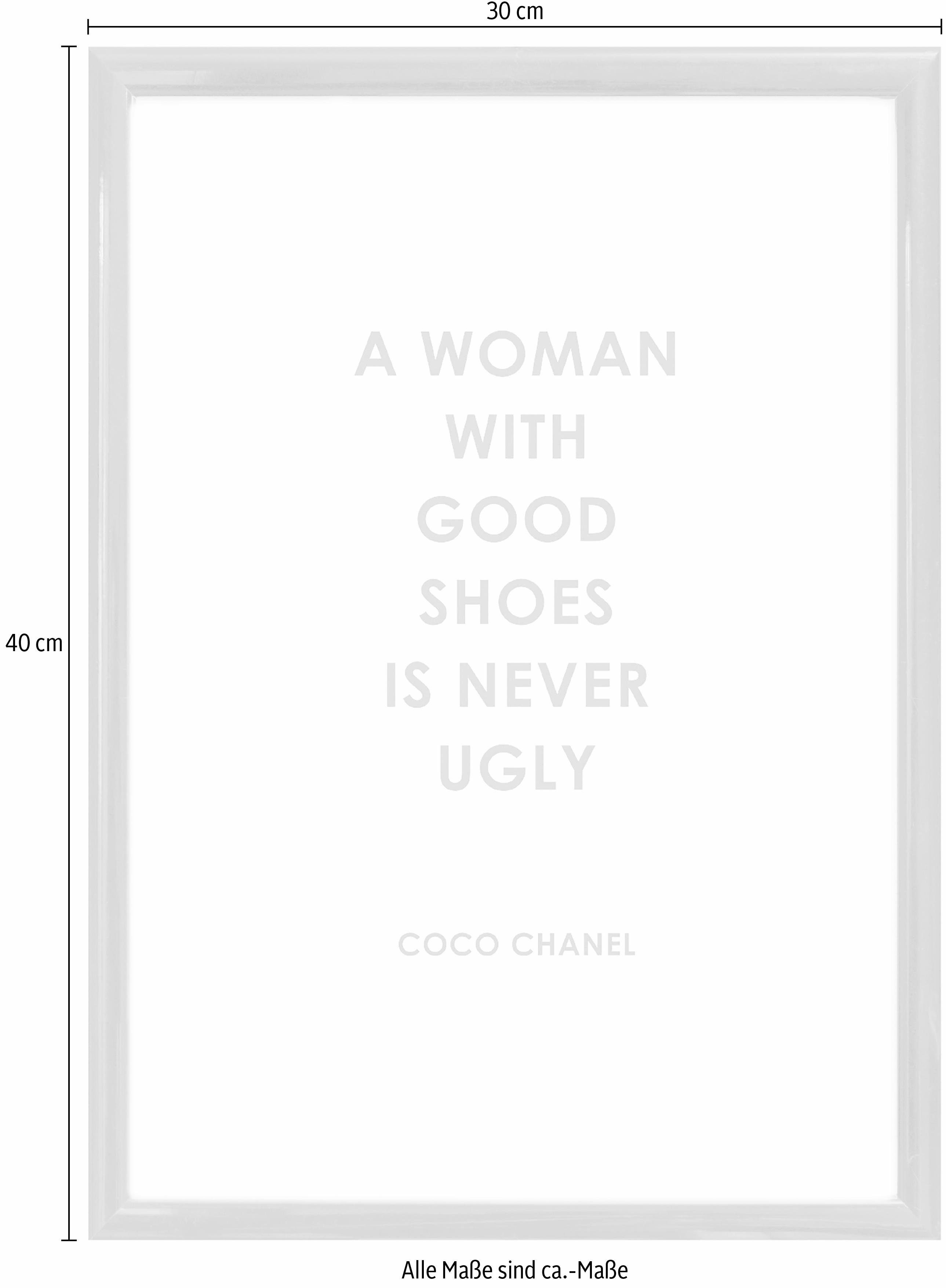Leonique Wanddecoratie Zitat Coco Chanel HD premium posterdruk incl. houten lijst