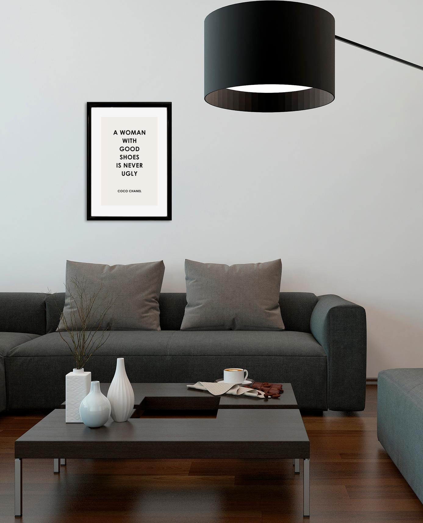 Leonique Wanddecoratie Zitat Coco Chanel HD premium posterdruk incl. houten lijst
