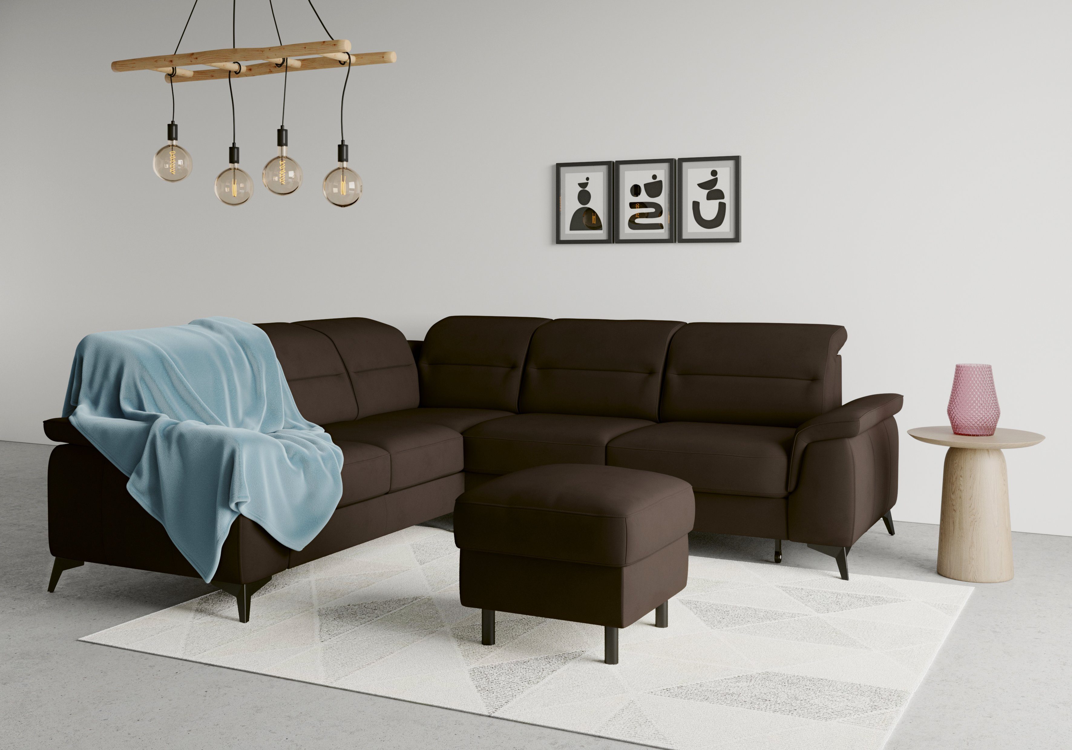 sit&more Hoekbank Sinatra L-vorm optioneel met verstelbare hoofdsteun en armleuning, metalen poten