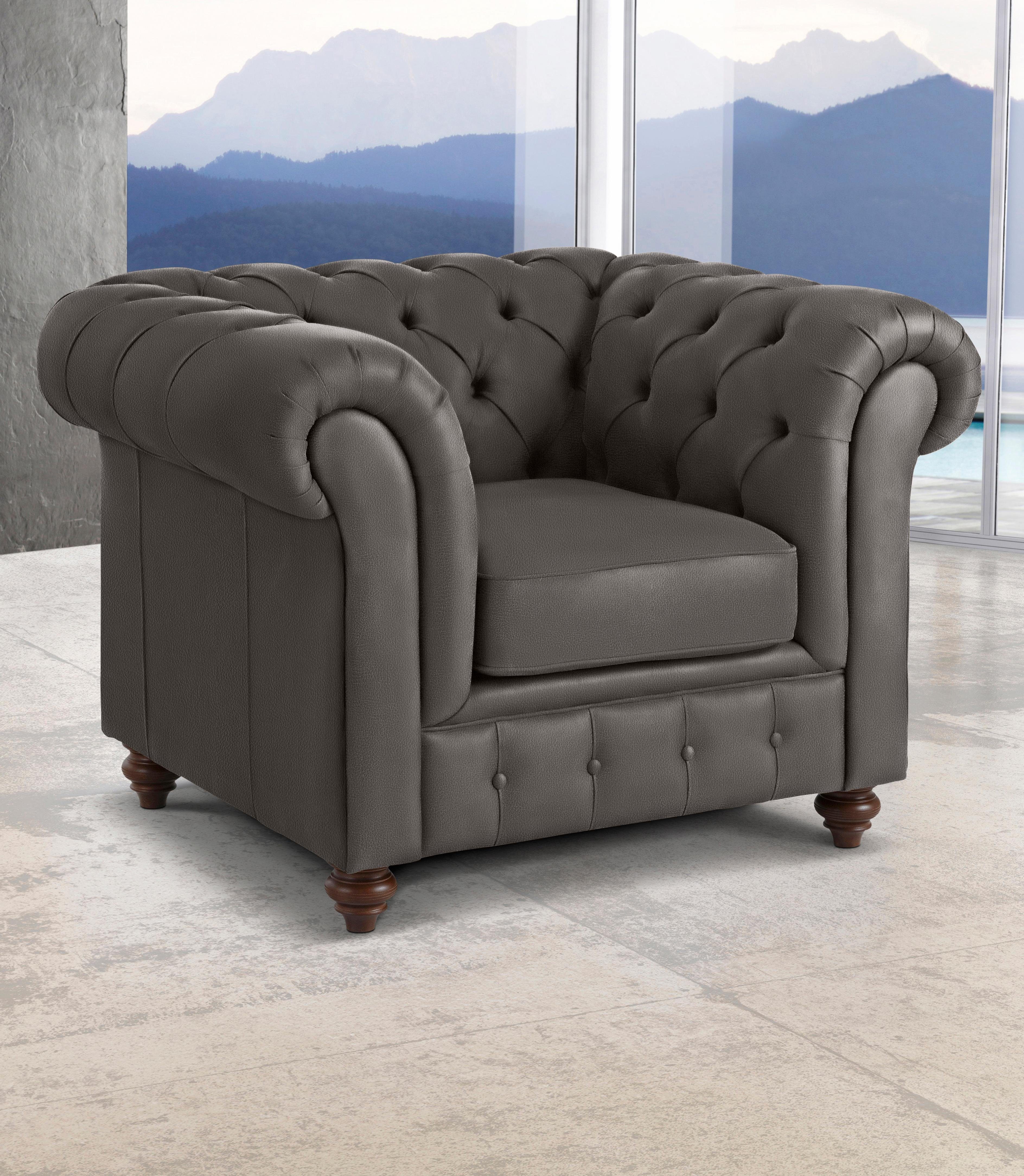 Home affaire Fauteuil Chesterfield B/D/H: 105/69/74 cm met hoogwaardige knoopdetails, ook in leer