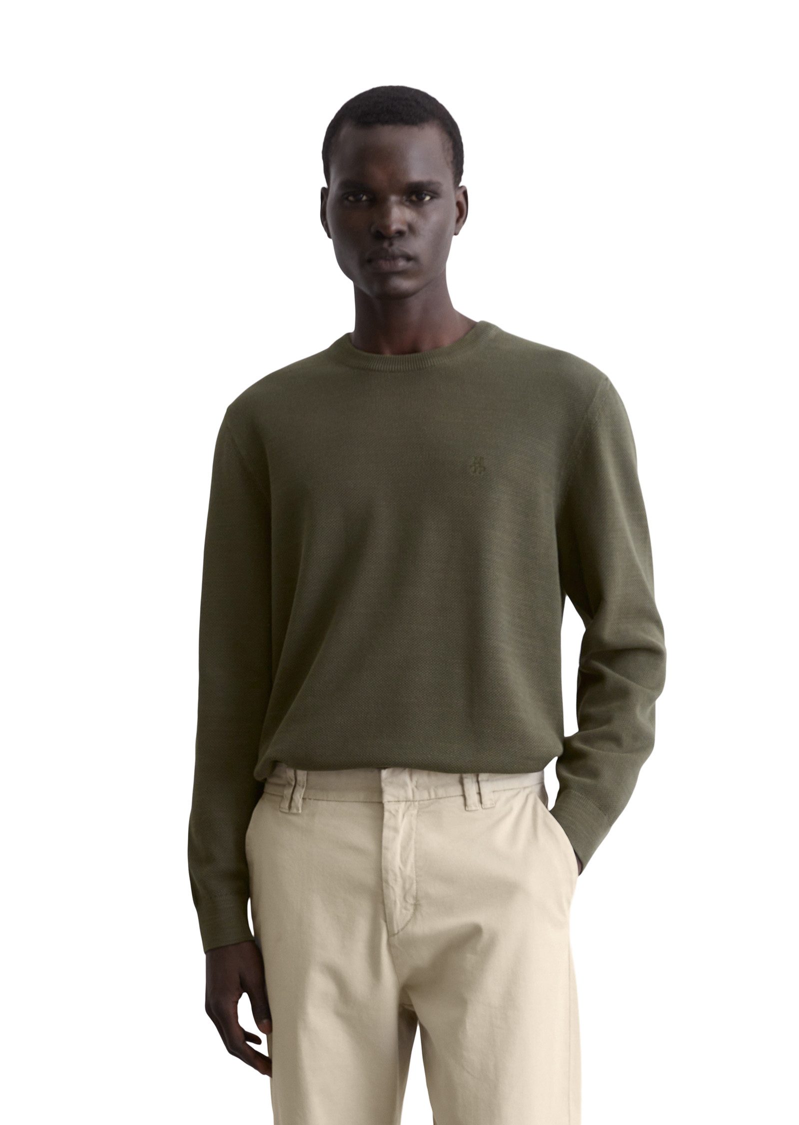 Marc O'Polo Trui met ronde hals in piqué-structuur heren pullovers maat XL groen