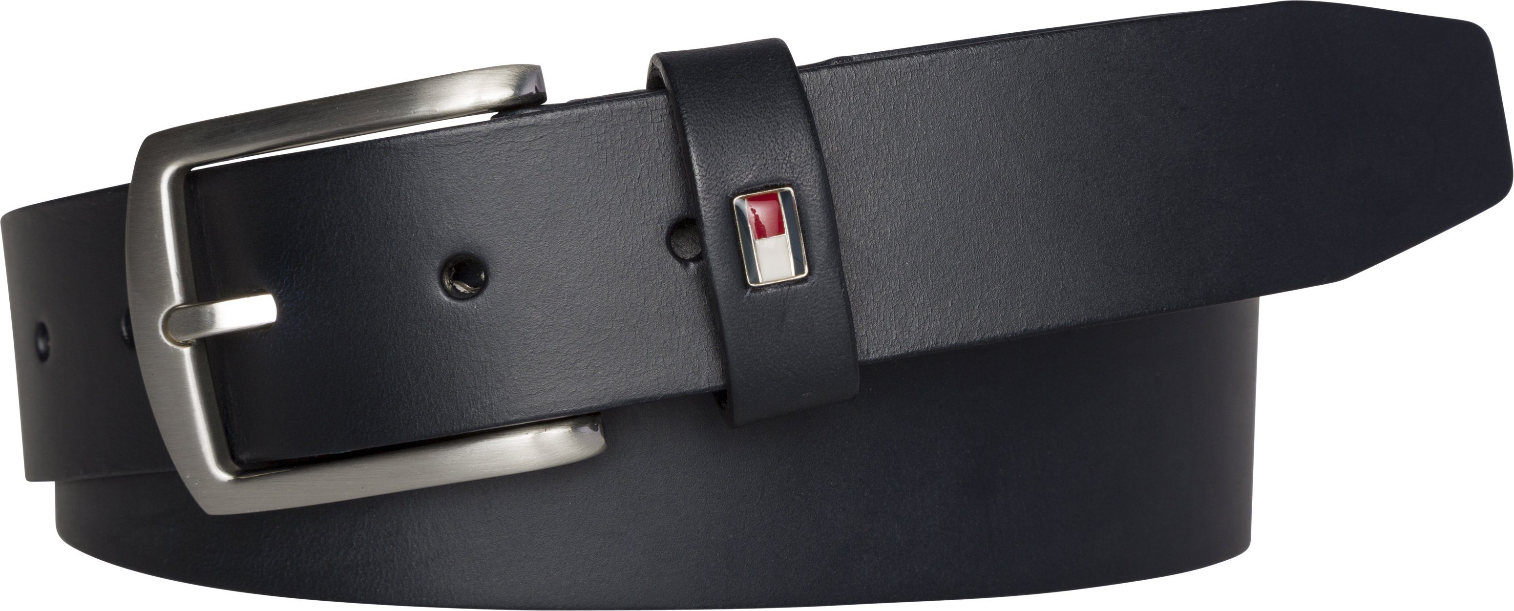 Tommy Hilfiger Leren riem DENTON 3,5 Robuuste leren riem met vlaglabel, zilverkleurige gesp, verstelbaar