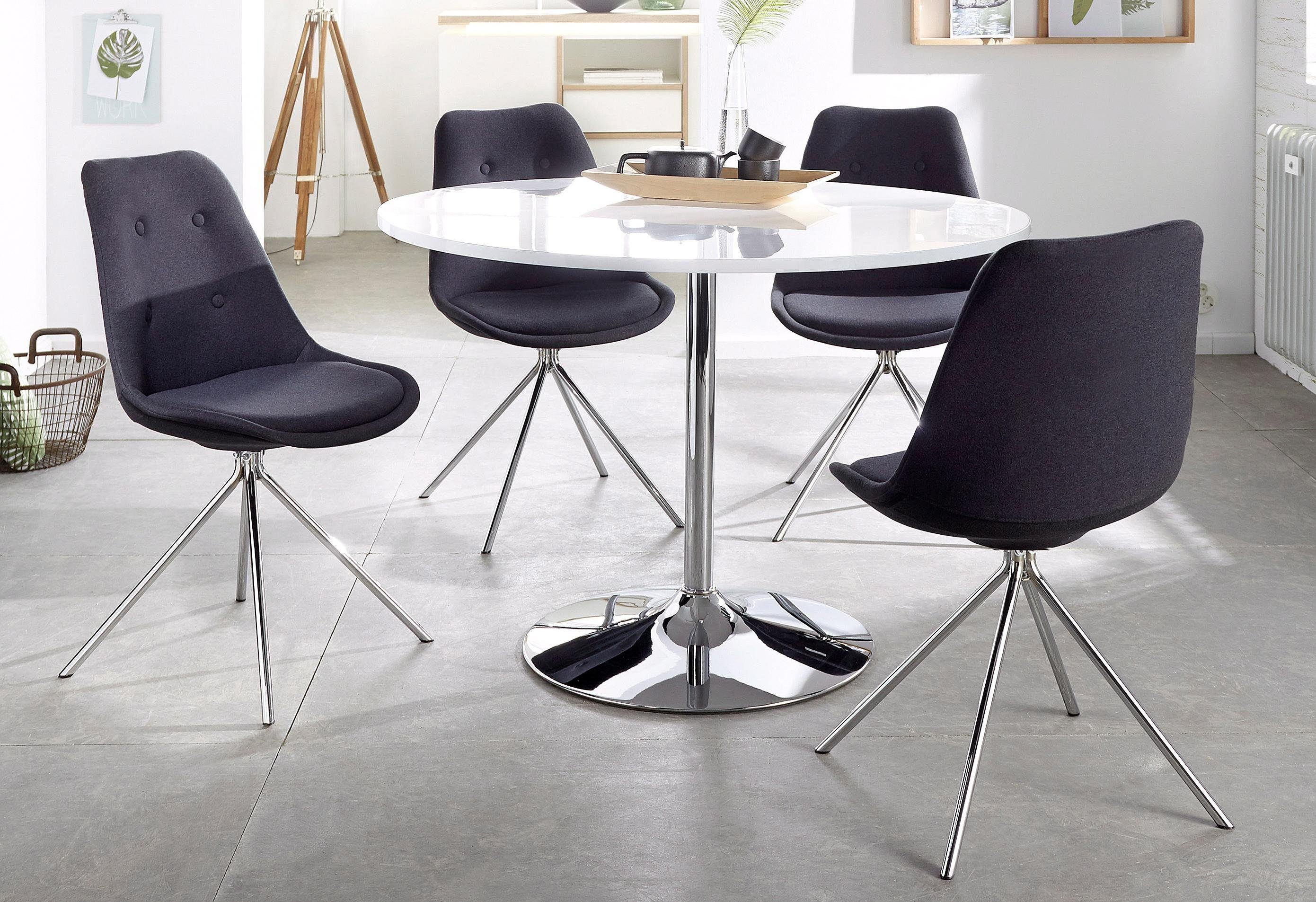 INOSIGN Eettafel Trompet rond, ø110 cm, tafelblad wit hoogglans, trompetvoet, tulpentafel