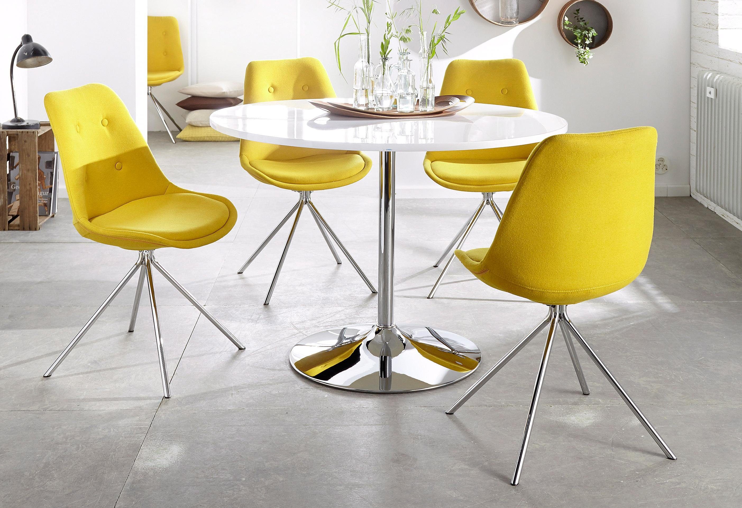 INOSIGN Eettafel Trompet rond, ø110 cm, tafelblad wit hoogglans, trompetvoet, tulpentafel