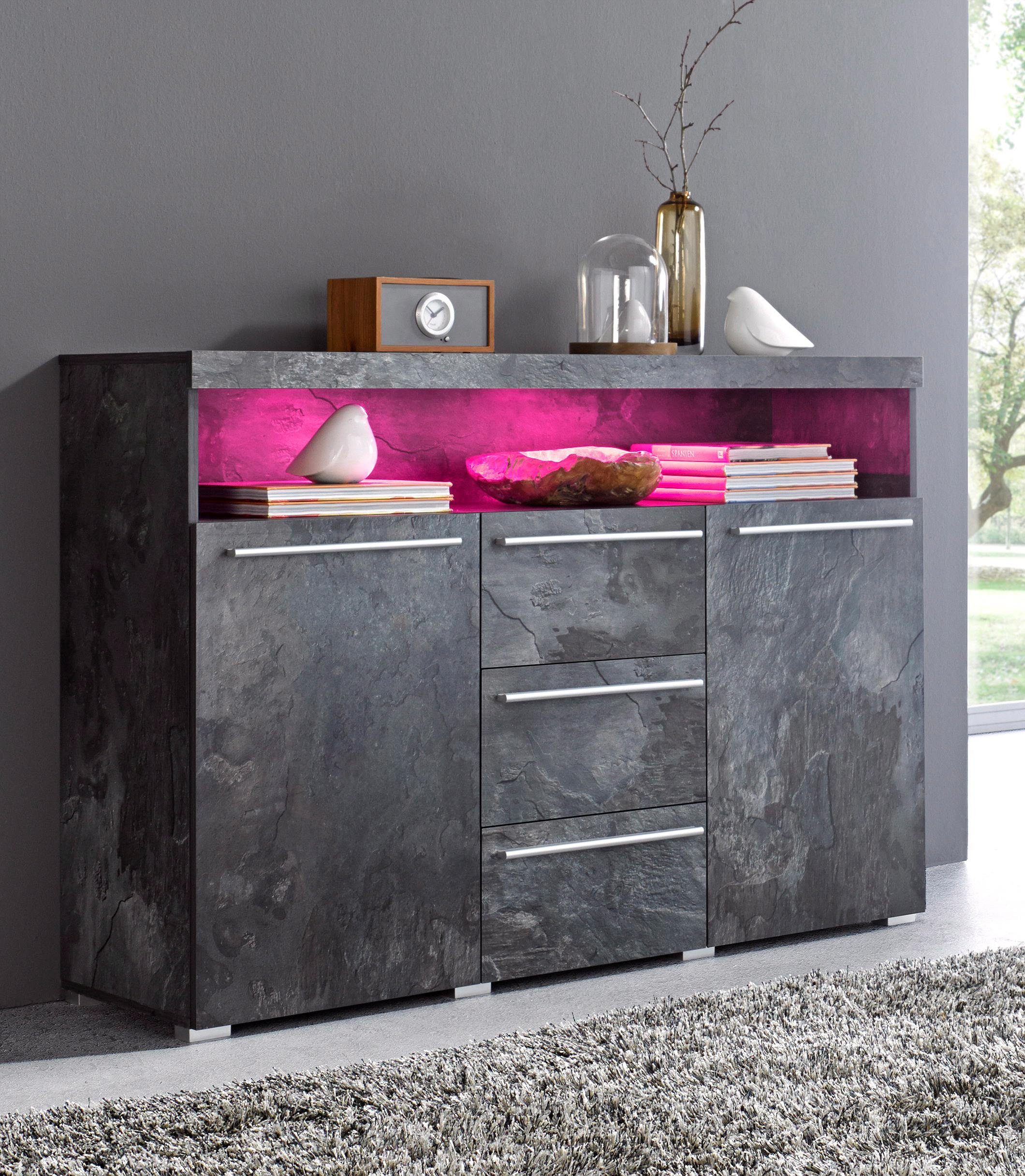INOSIGN Dressoir India, breedte 132cm, stijlvolle dressoir met 2 deuren, 3 lades