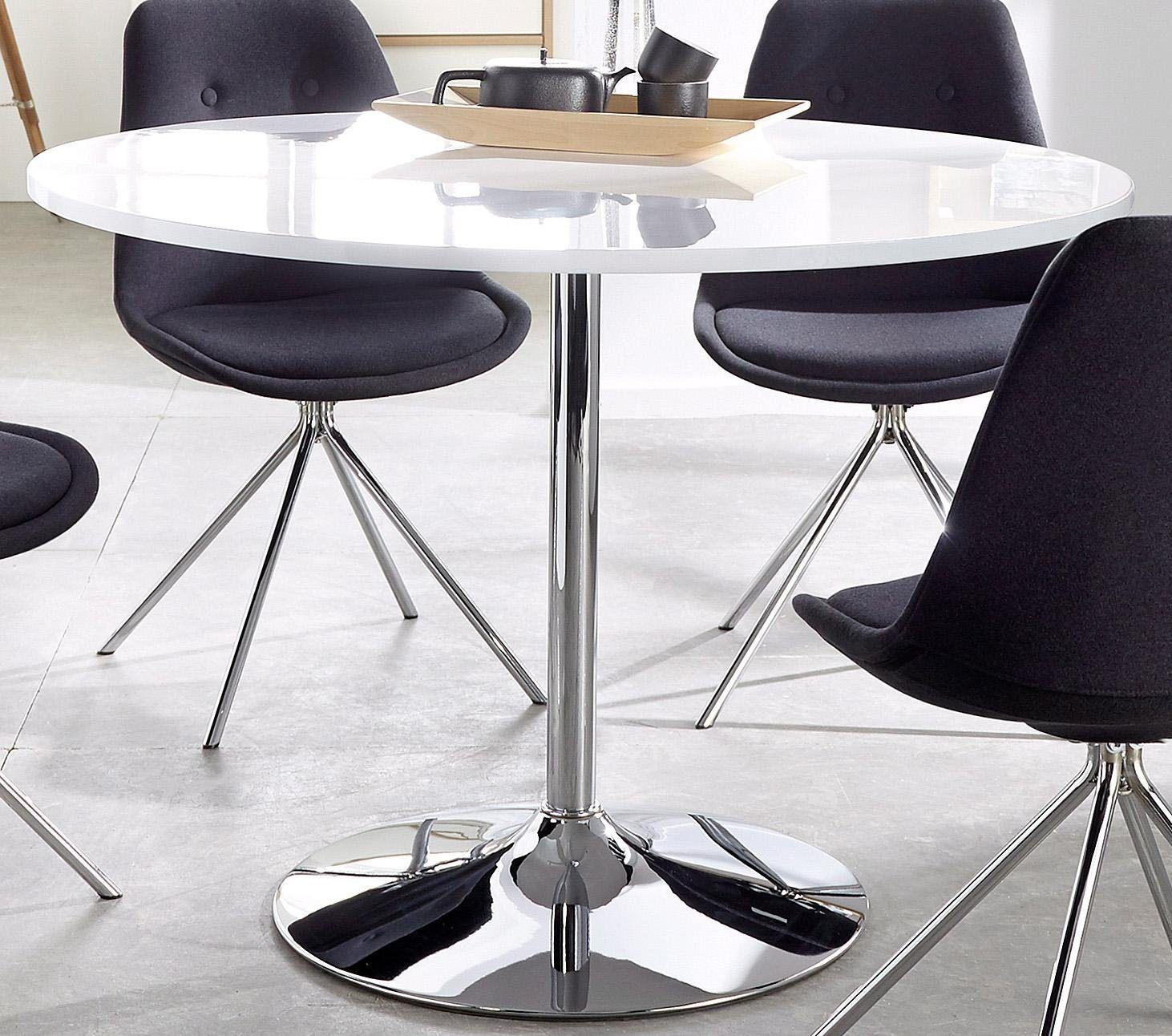 INOSIGN Eettafel Trompet rond, ø110 cm, tafelblad wit hoogglans, trompetvoet, tulpentafel