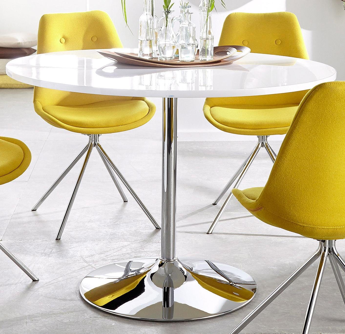 INOSIGN Eettafel Trompet rond, ø110 cm, tafelblad wit hoogglans, trompetvoet, tulpentafel