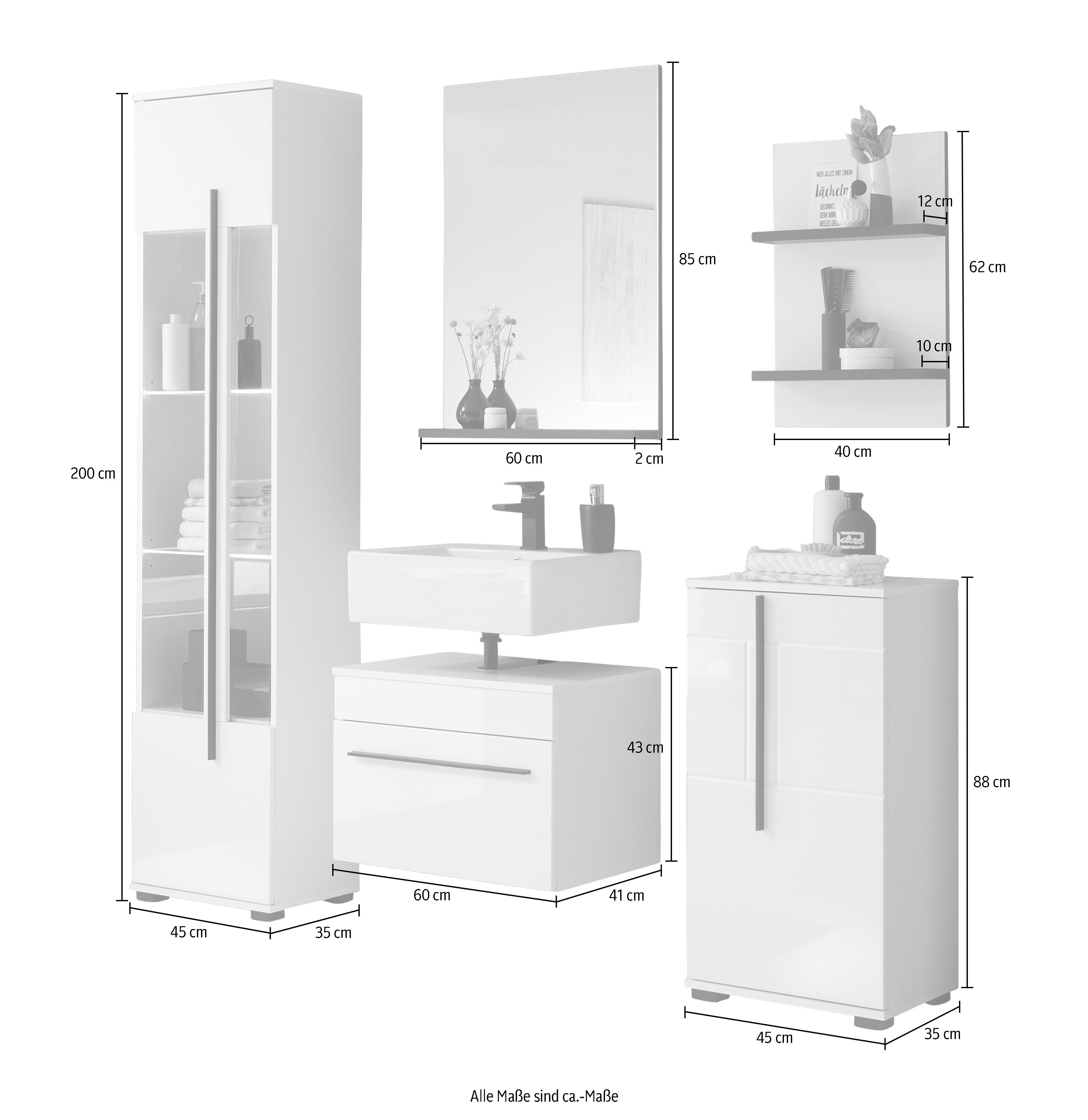 INOSIGN Badkamerserie Cantara, Bad im modernen Design, 5-teiliges Badezimmer Hoogglanzende fronten (set, 5-delig)
