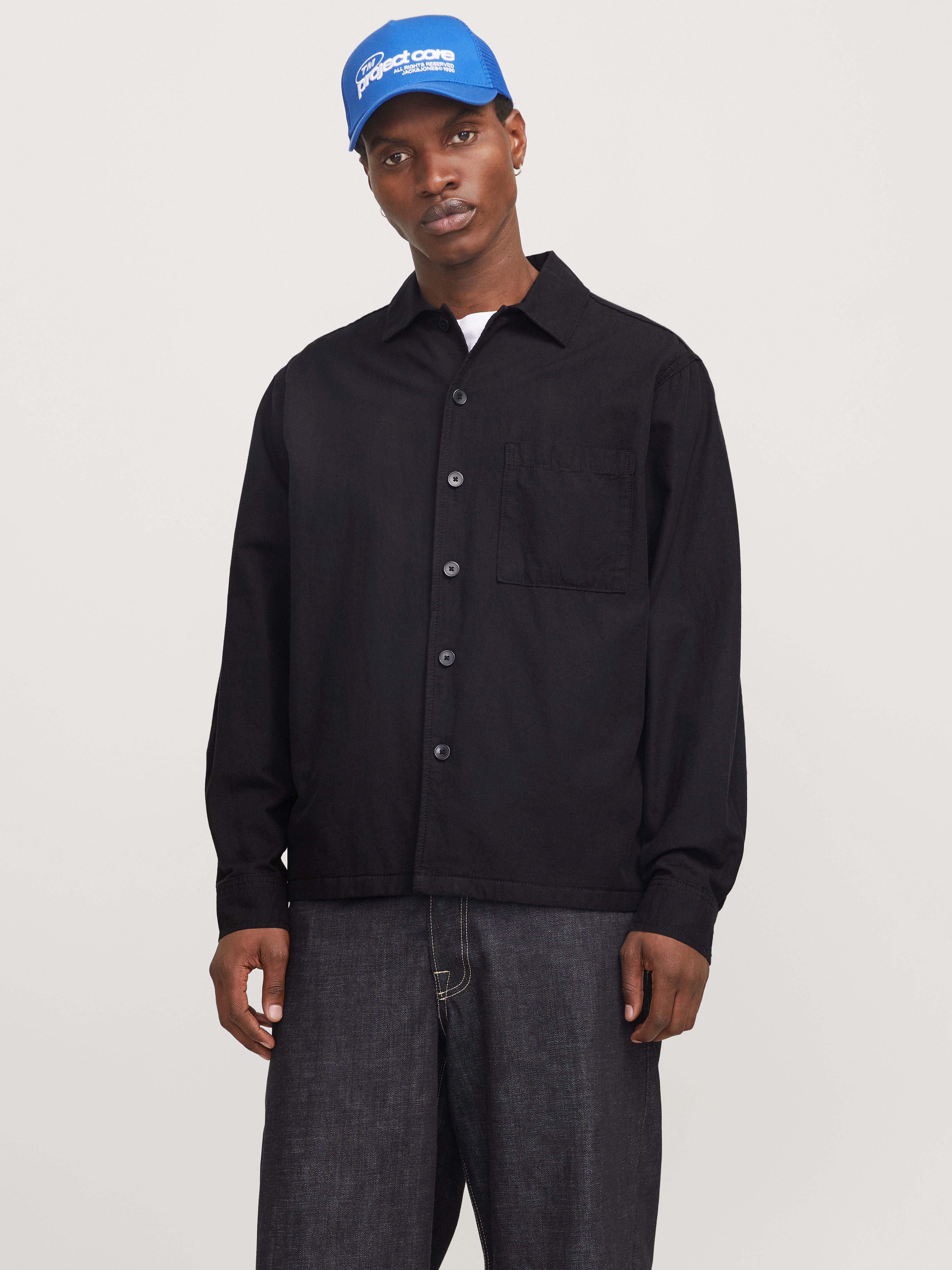 Jack & Jones Overhemd met lange mouwen JJEURBAN EDGE OVERSHIRT LS SN heren overhemden maat XS zwart