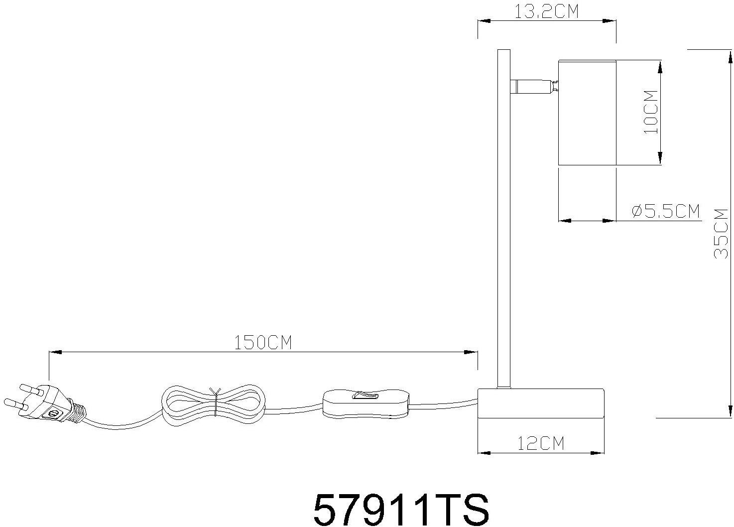 Globo Lightning Led-tafellamp Robby Wipschakelaar aan de kabel, LxBxH: 132x120x350mm (1 stuk)