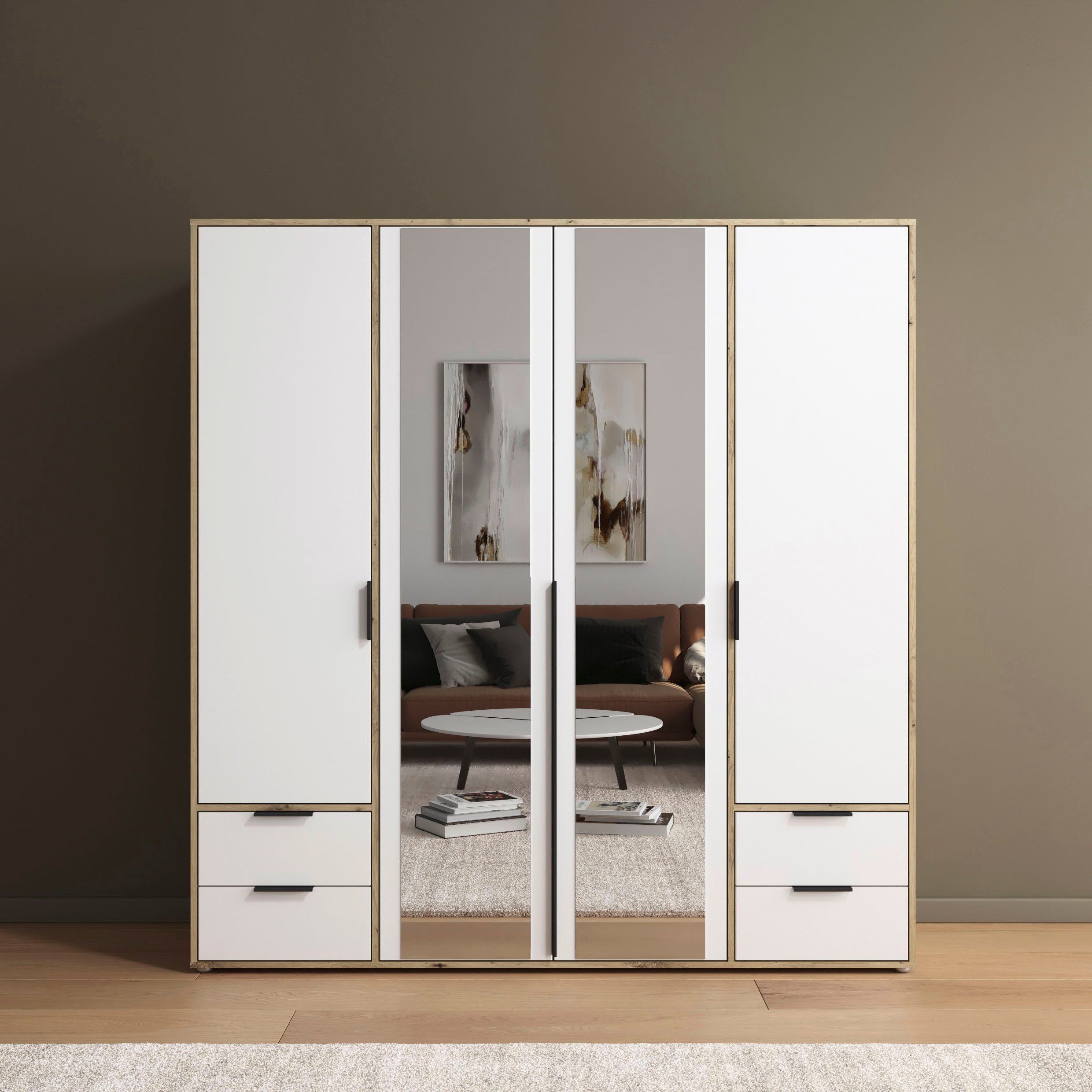 rauch Draaideurkast Kledingkast Kast Garderobe Wasmand NAGATA met Spiegel und schubladen sowie stangengriffen topseller made in germany