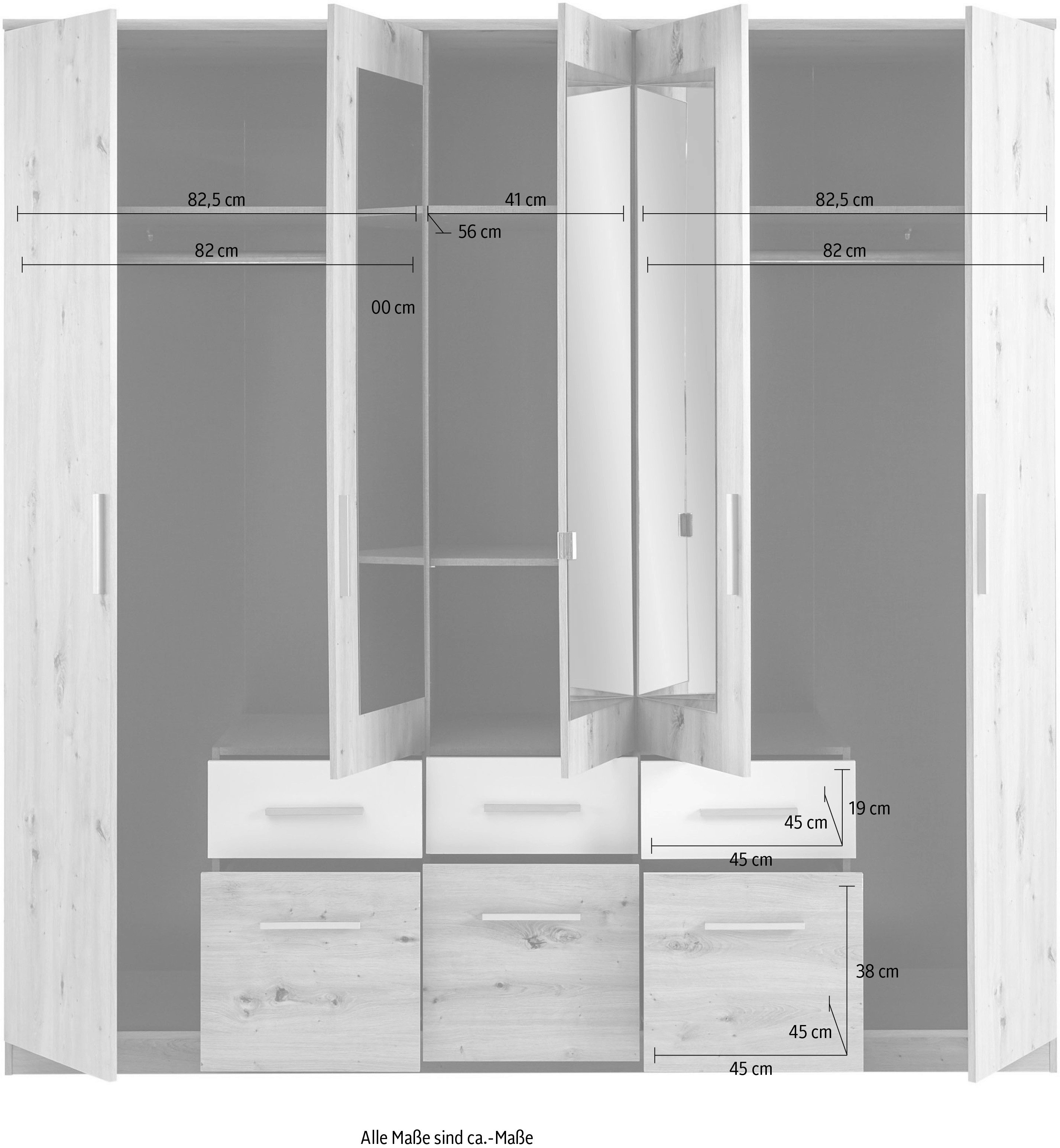 Schlafkontor Draaideurkast Florida 212 cm breed met lades, kledingkast met spiegel