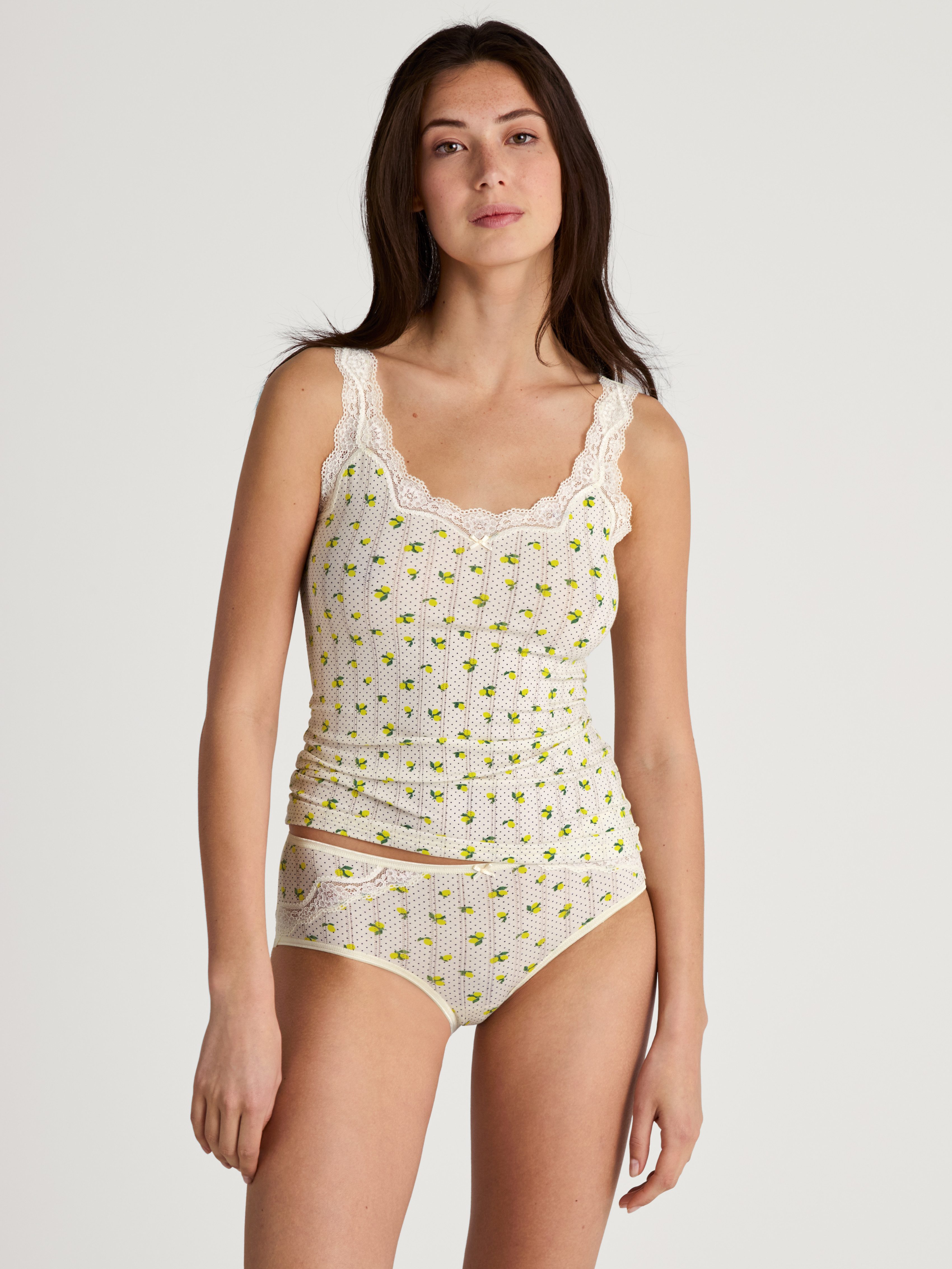 CALIDA Hemd Toujours Print met edele naaldstreep-look dames armloze tops maat L (48/50) beige