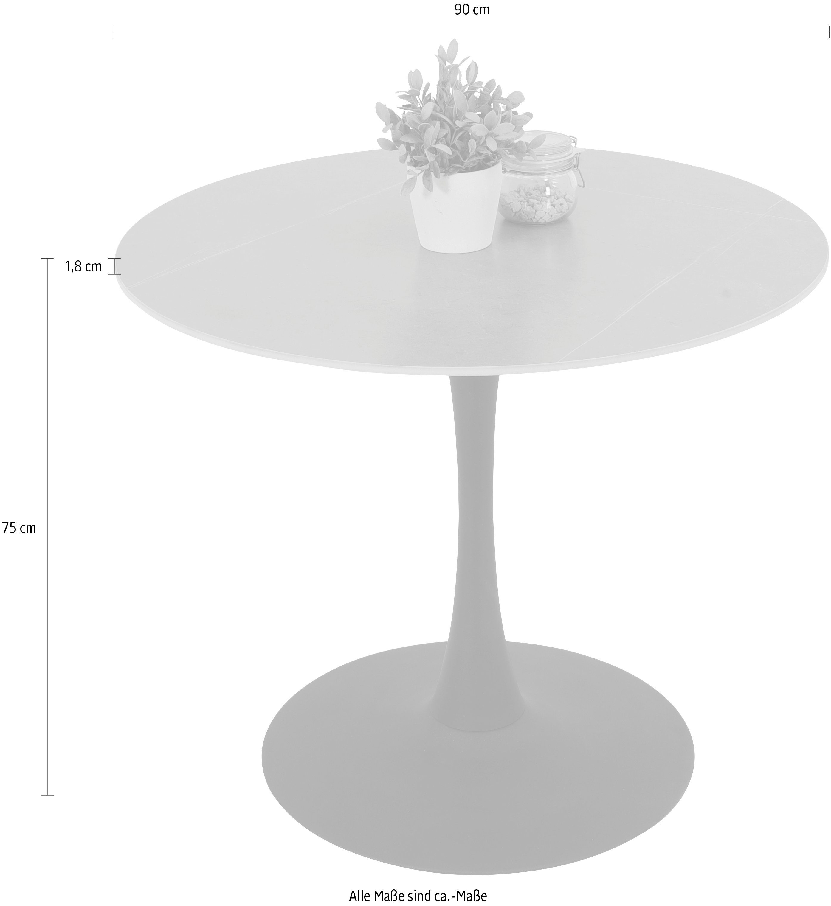 Home affaire Bistrotafel PAOLA eettafel rond 90 cm, robuuste steenplaat, verschillende steen kleuren, onderhoudsvriendelijk