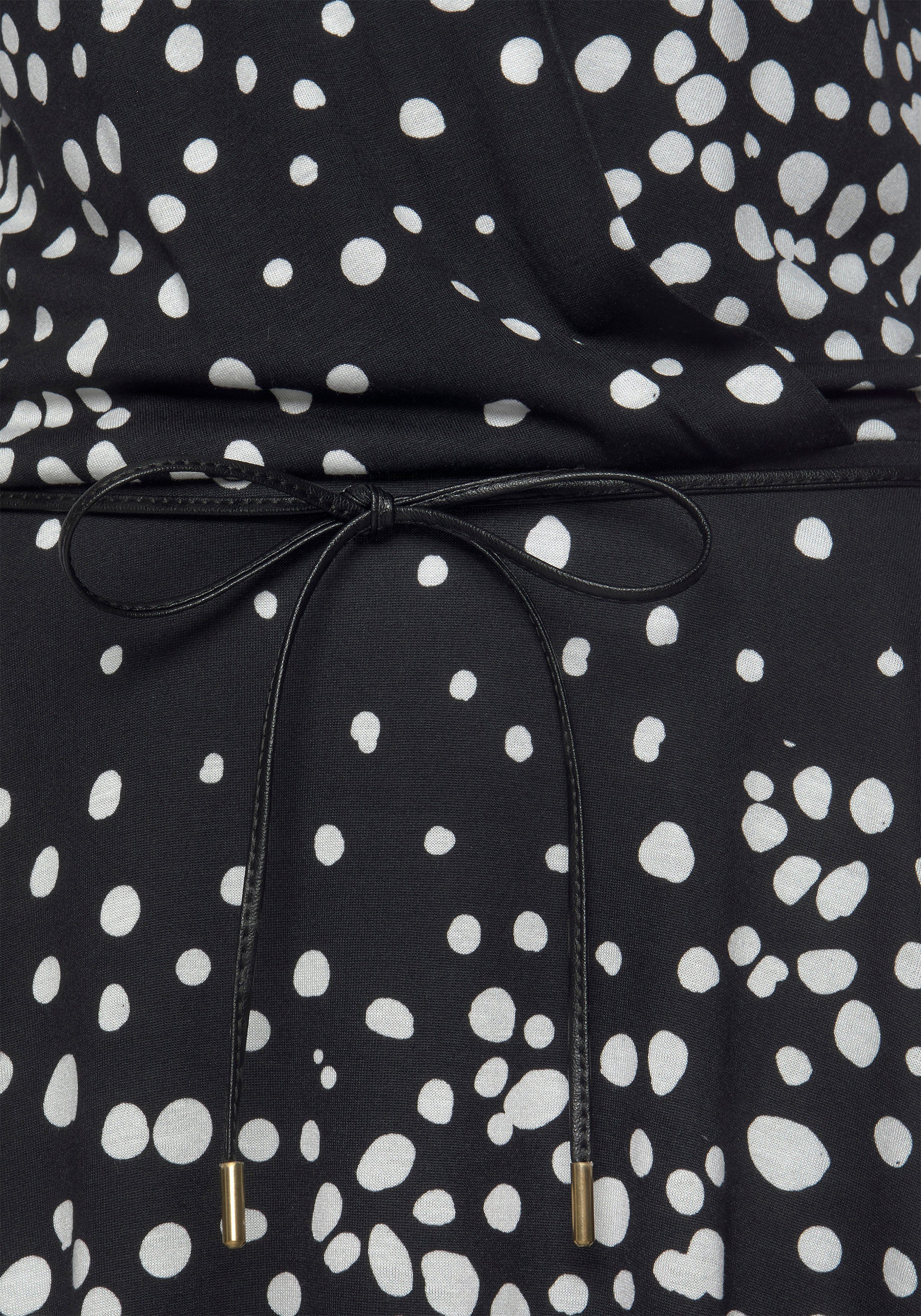 Vivance Jerseyjurk met stippenprint en v-hals, elegante zomerjurk (Met een bindceintuur)