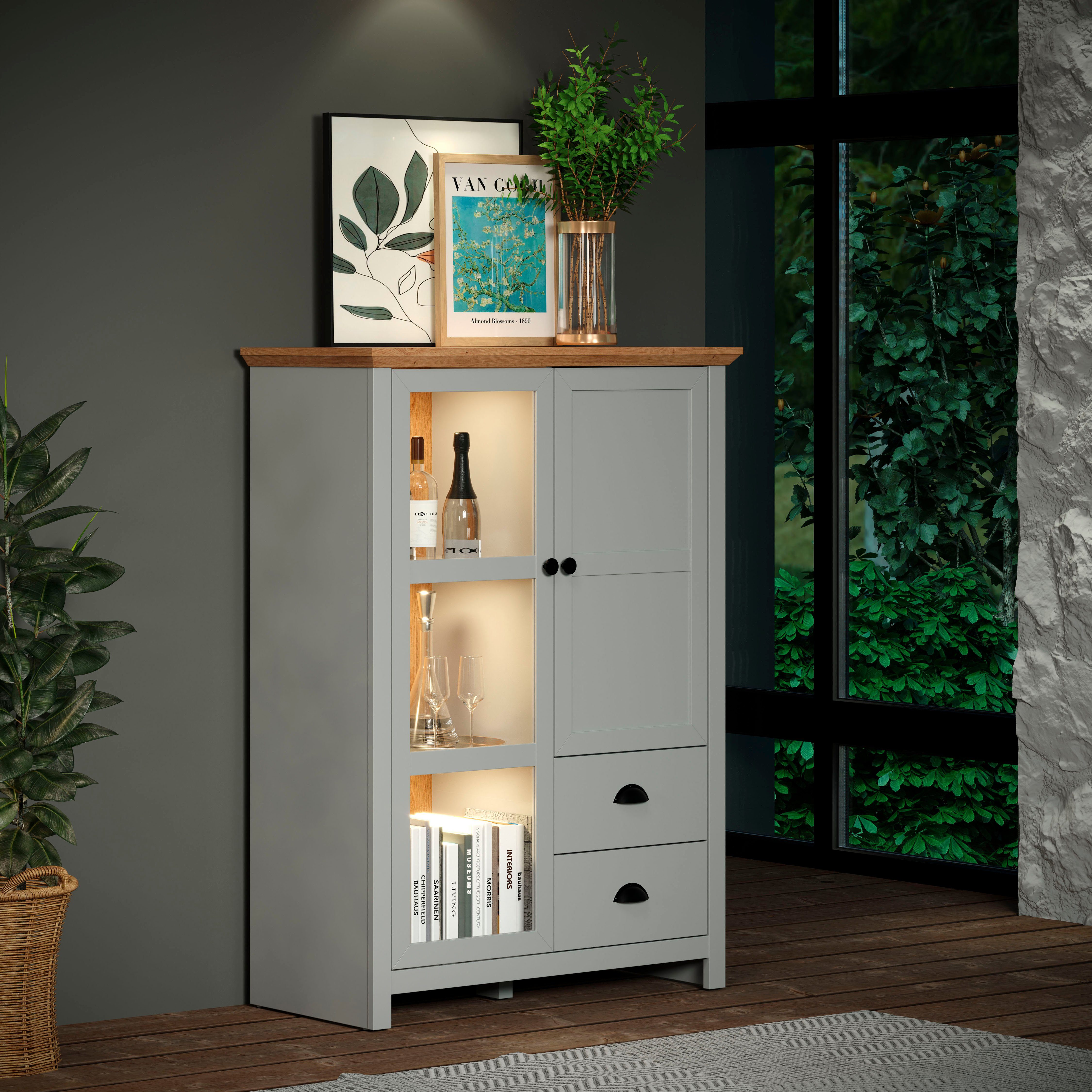 Home affaire Highboard Herzwill Breedte 97 cm, hoogte 130 cm, bergruimte, deuren en romp, mat grijs