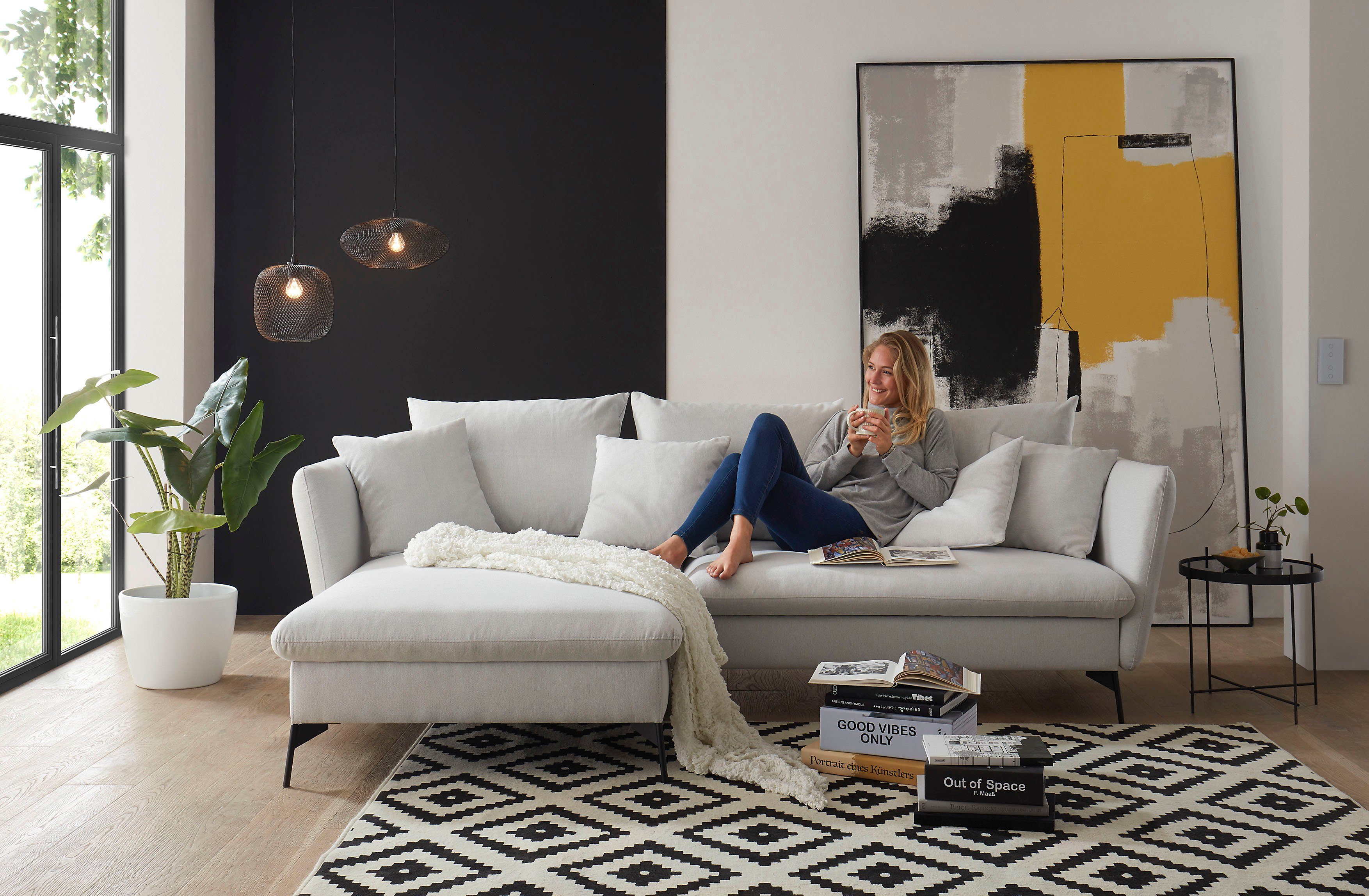 andas Hoekbank LIVORNO,258 cm, L-model, Slaapfunctie en bedlade (139/224 cm), fluweel, structuur, geweven stof