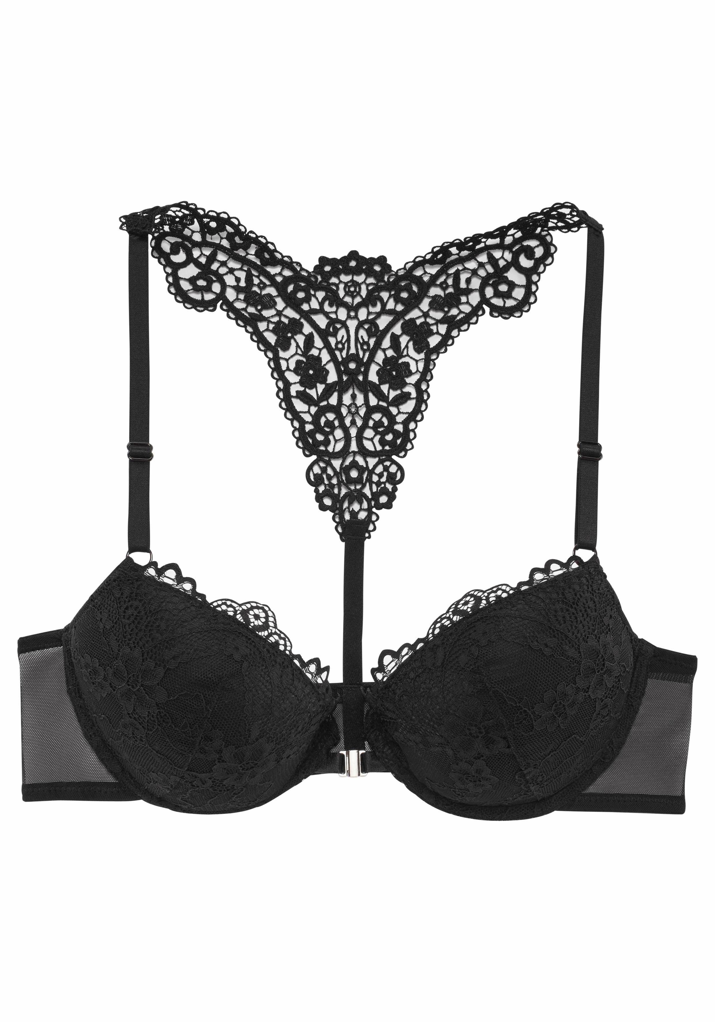Lascana Push-up-bh MELISSA met voorsluiting & kanten achterkant van borduursel, ondergoed dames push-up bh's maat 85 A zwart