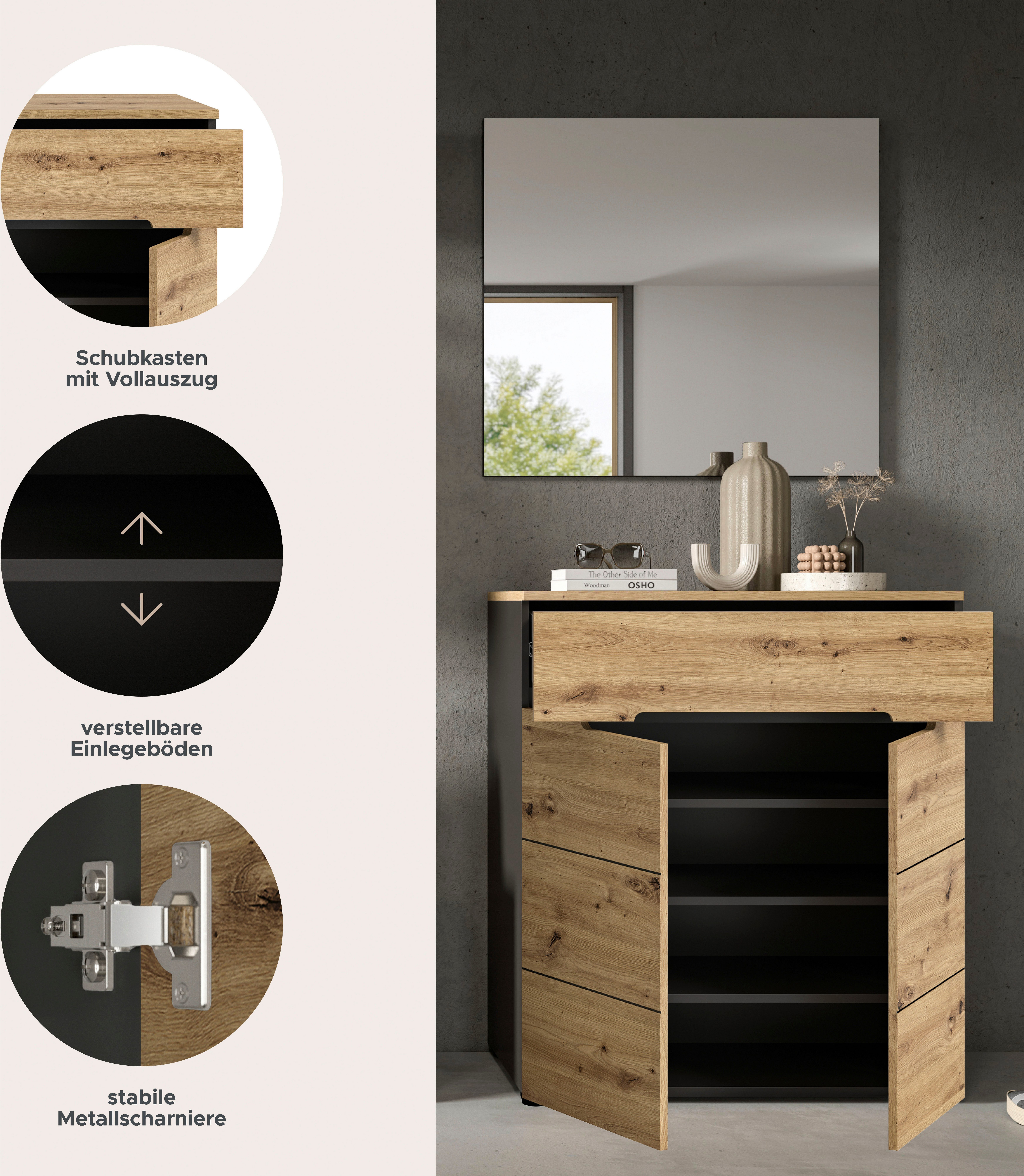 INOSIGN Halmeubelset Garderobecombinatie Rehat, breedte 80 cm,in basalt grijs/Artisan eiken (2-delig)
