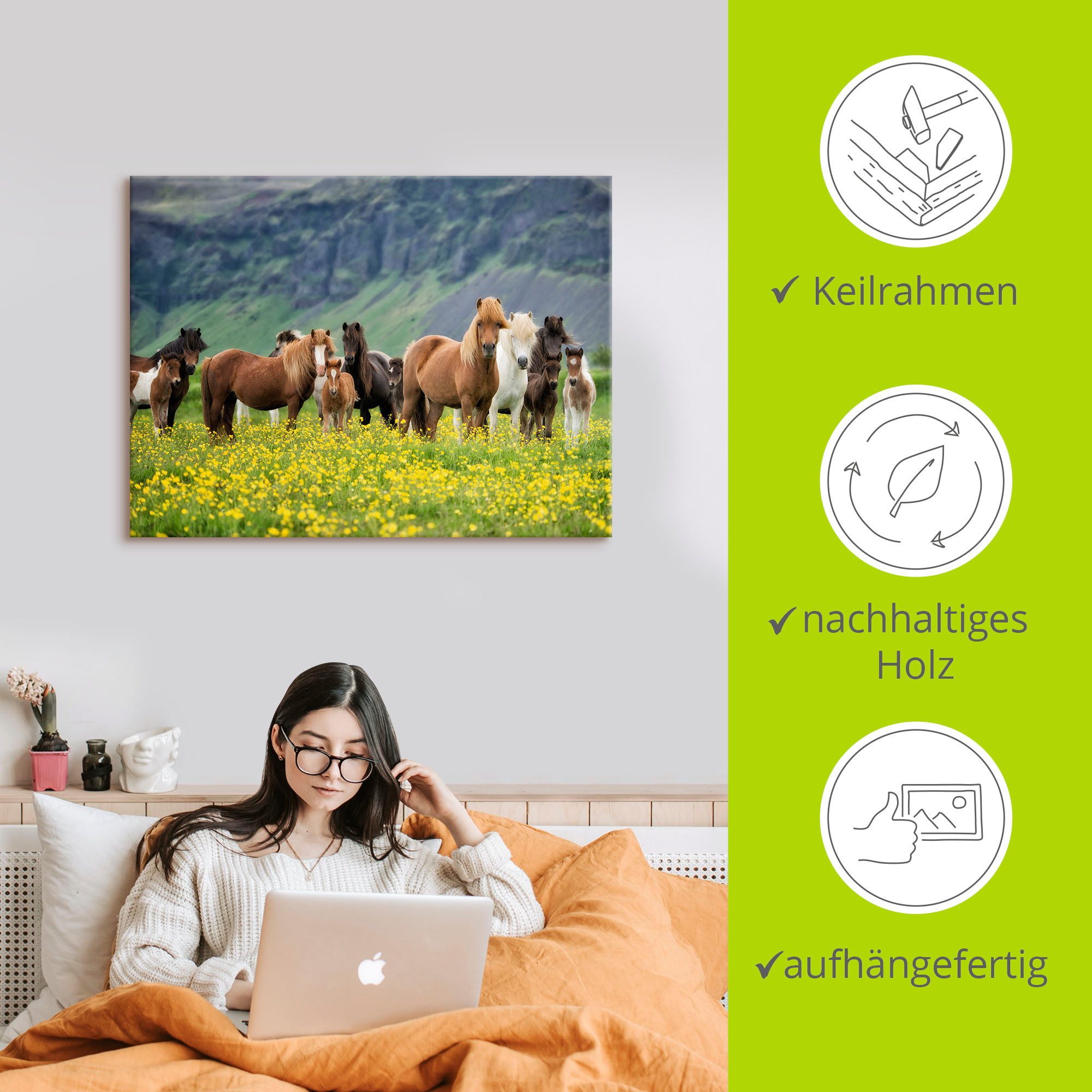 Artland Artprint IJslandse paarden VII als artprint op linnen, poster, muursticker in verschillende maten