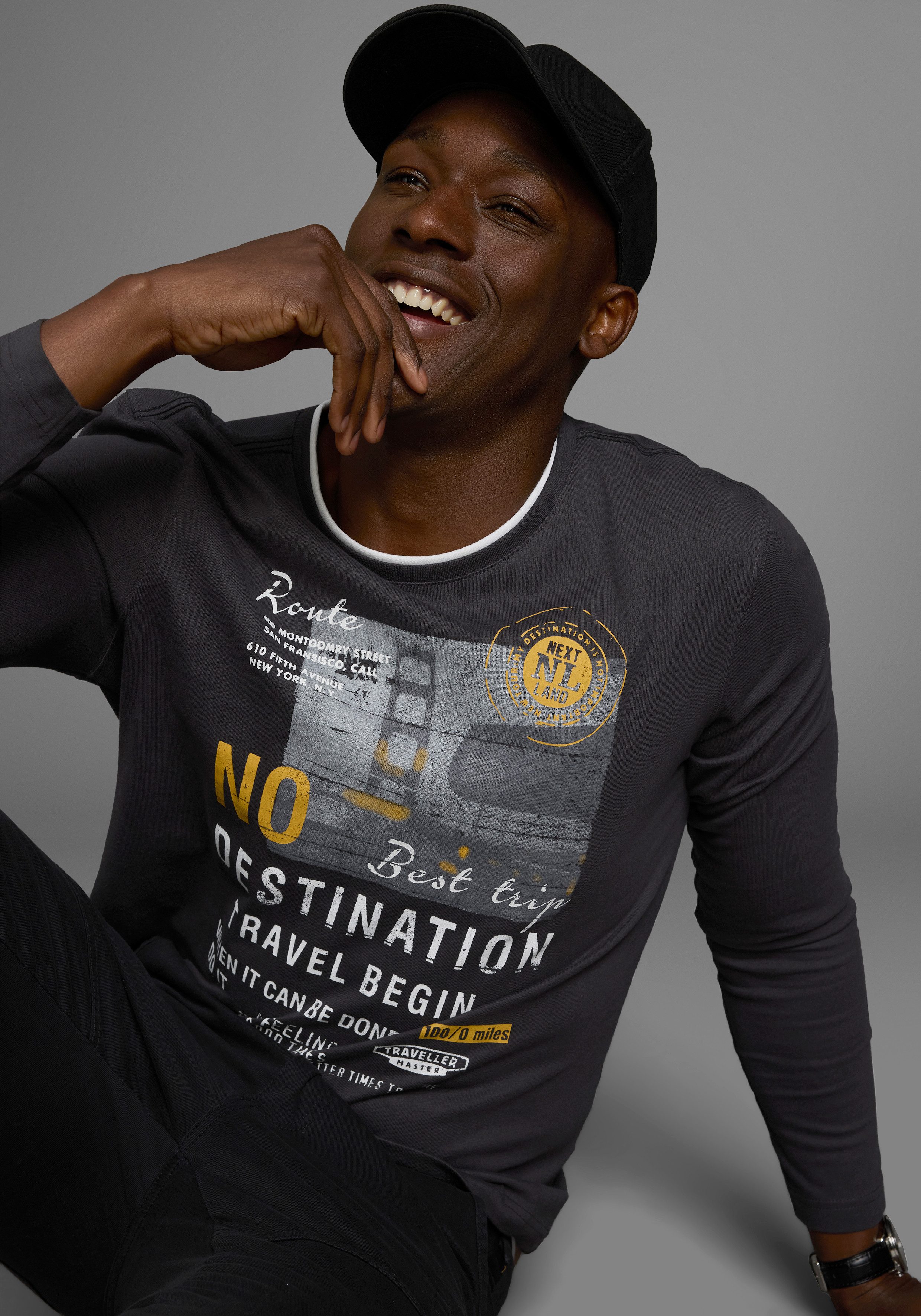 Man's World Shirt met lange mouwen Lange mouwen, bedrukt, ronde hals, van 100% katoen