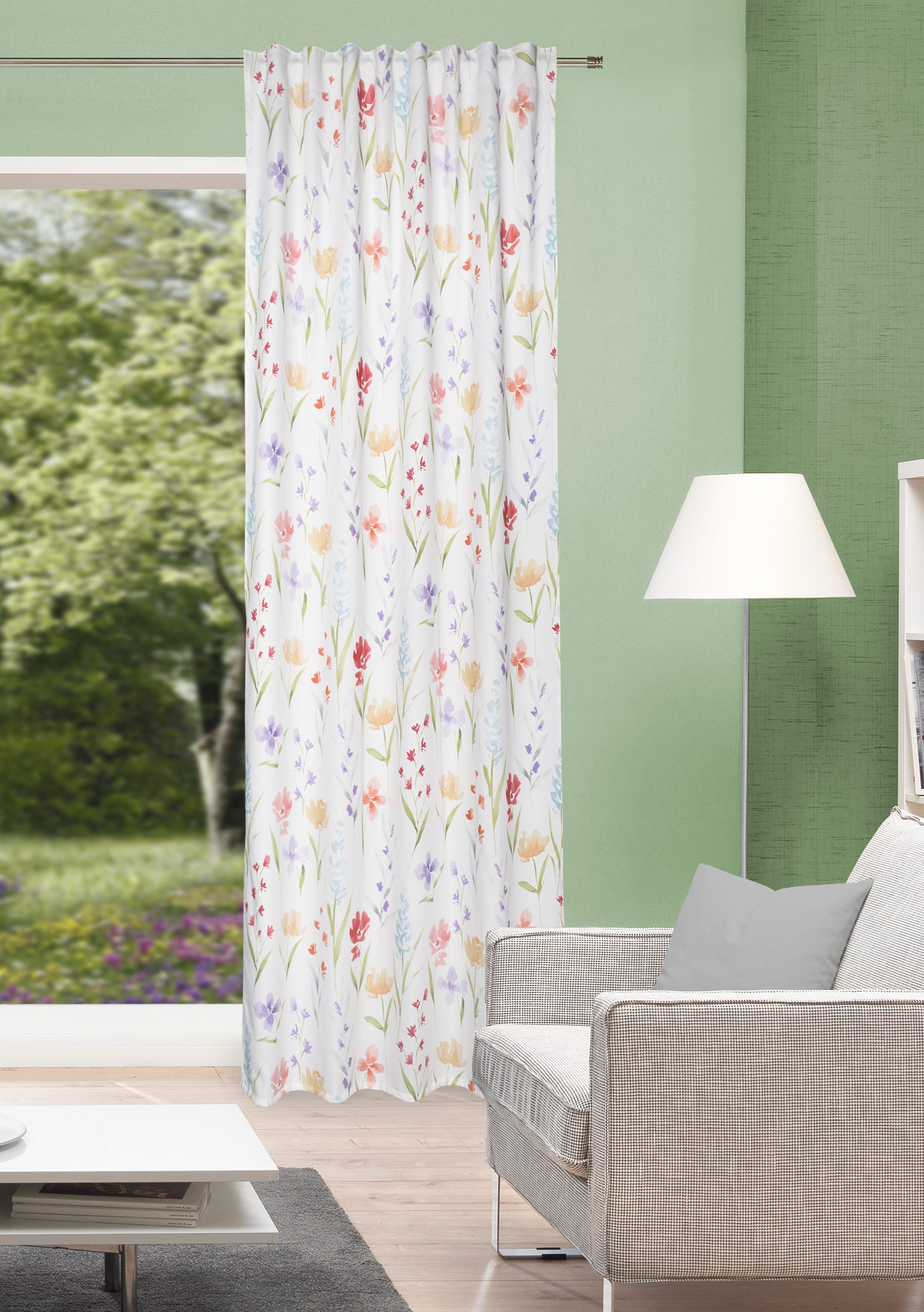 HOME WOHNIDEEN Gordijn Danica Combinatieband sjaal decoratieve stof, bedrukt (1 stuk) kant & klaar gordijnen maat 1 multicolor