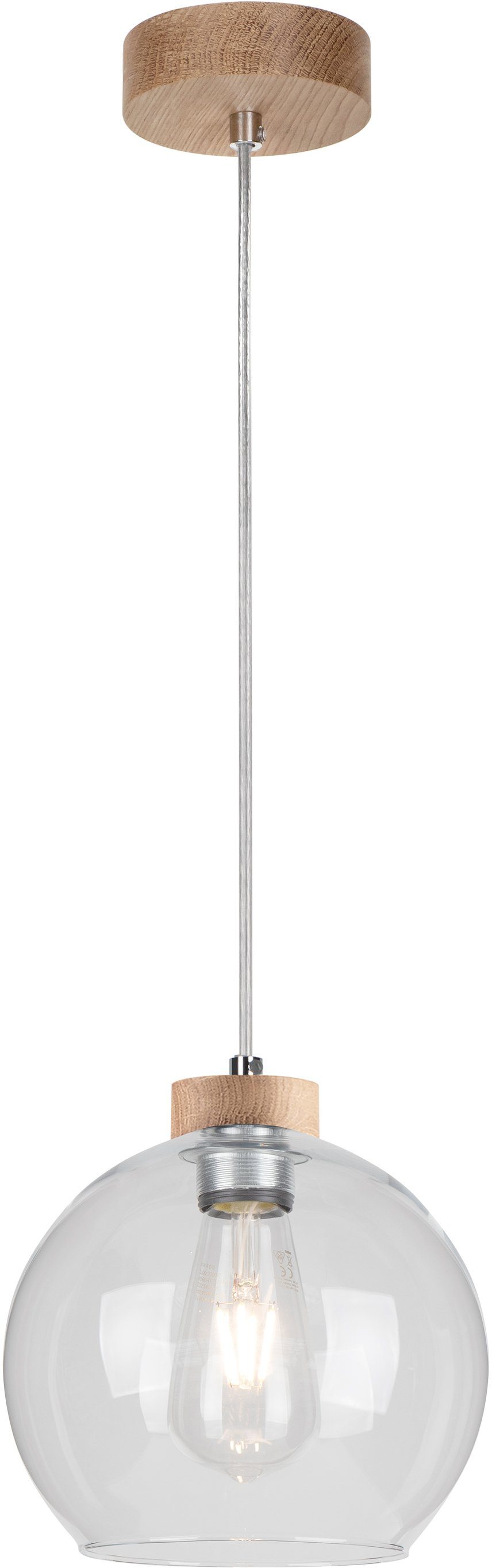 BRITOP LIGHTING Hanglamp Lagune Natuurproduct van eikenhout, duurzaam, hoogwaardige glazen kap (1 stuk)