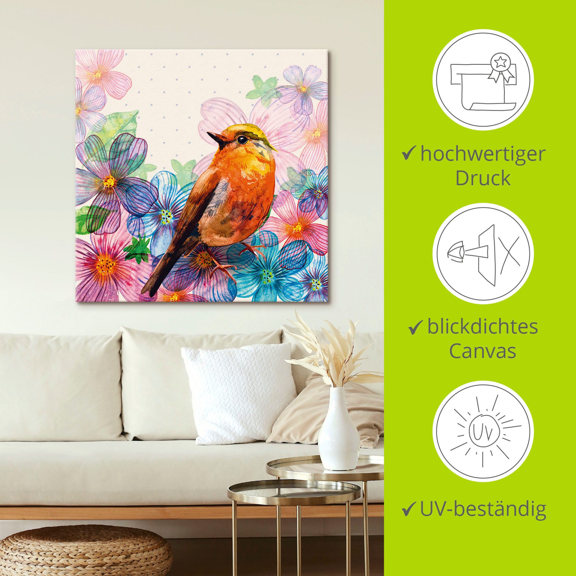 Artland Artprint op linnen Gebloemde kaart in retrodesign