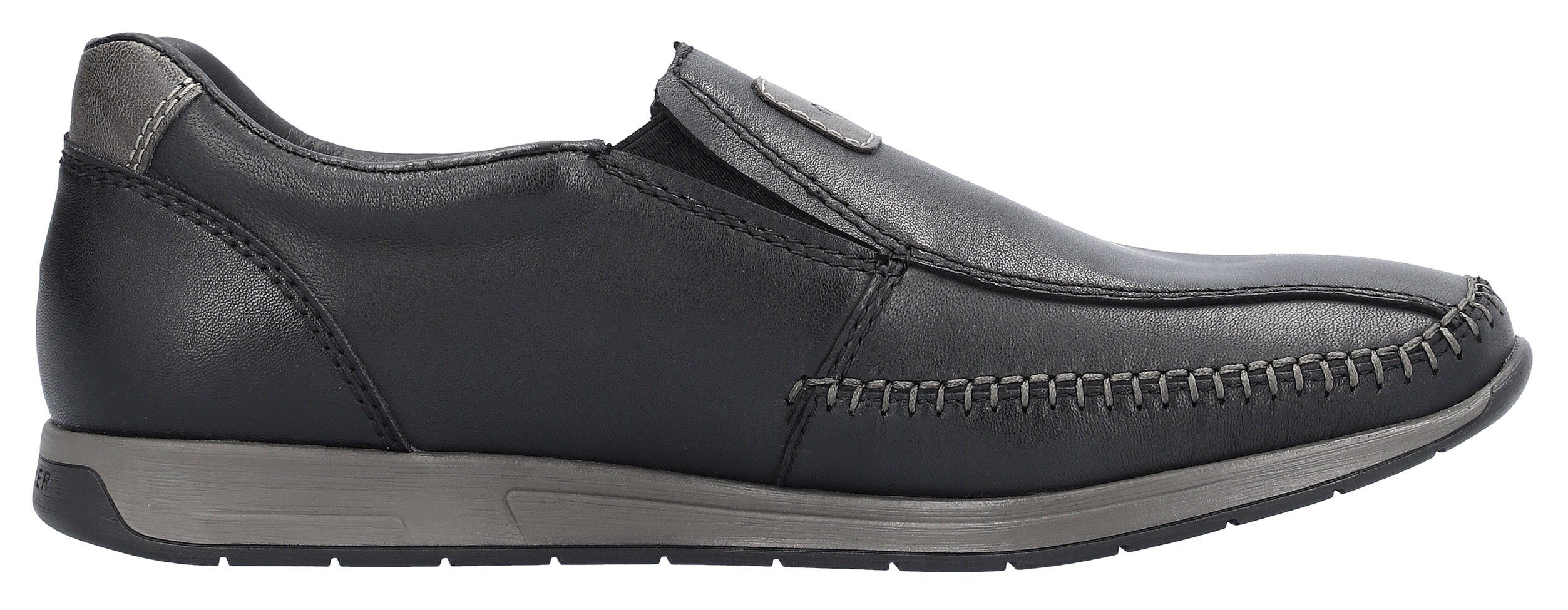 Rieker Instappers Mokassin, loafer, comfortschoen met ingewikkelde randnaad