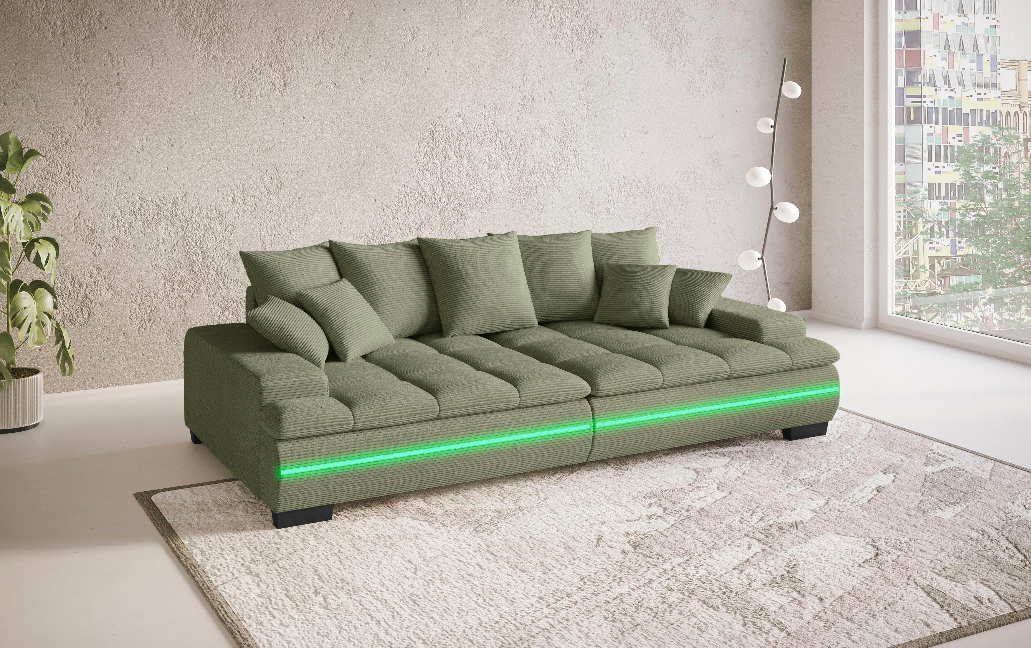 Mr. Couch Megabank Haiti II RGB-LED RGB-LED verlichting, met ambachtelijk gemaakte comfort-stiksel