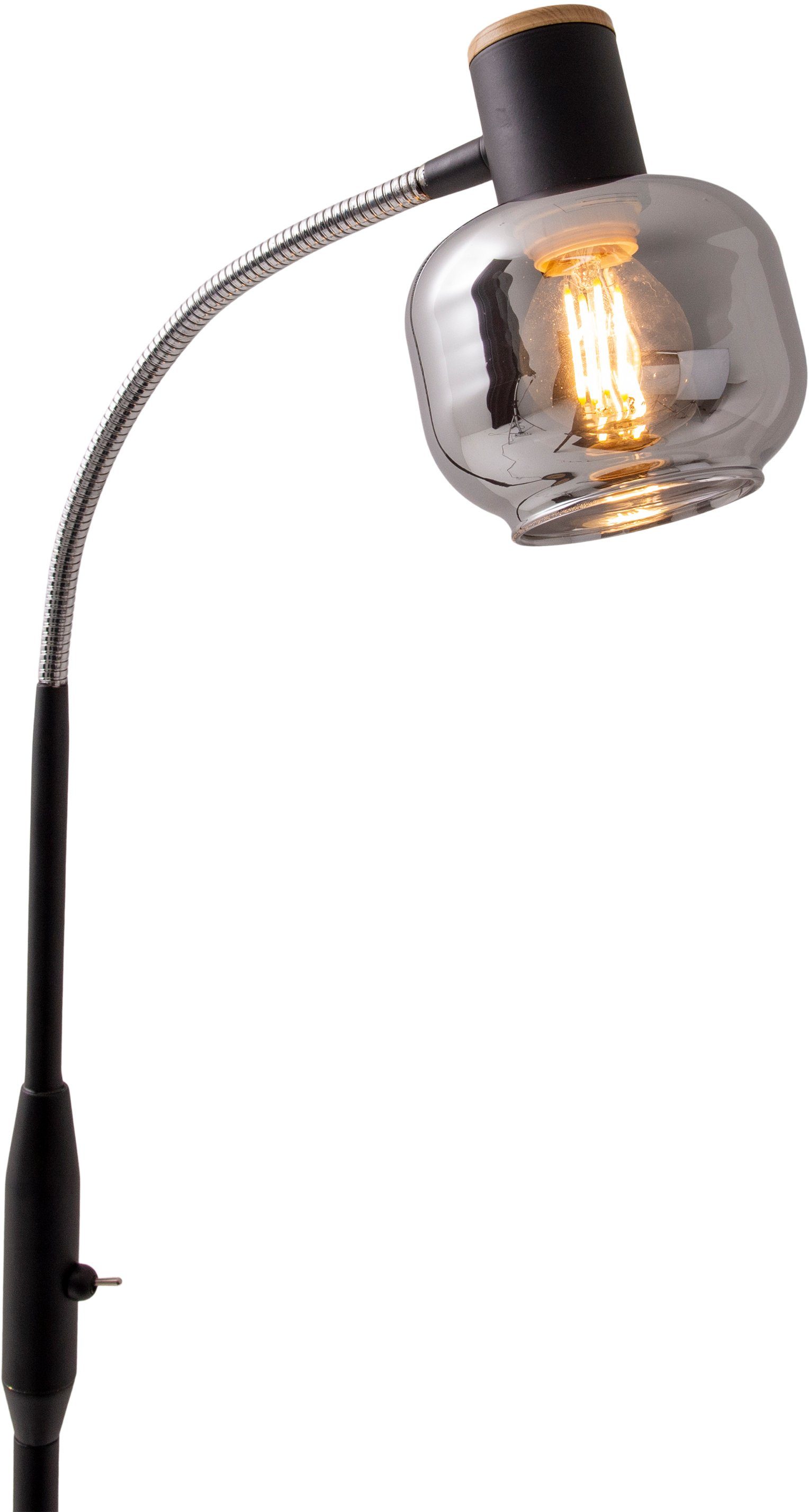 näve Staande lamp Fumoso Glazen kap donker getint (rooklook) 1xE14 wipschakelaar zwart