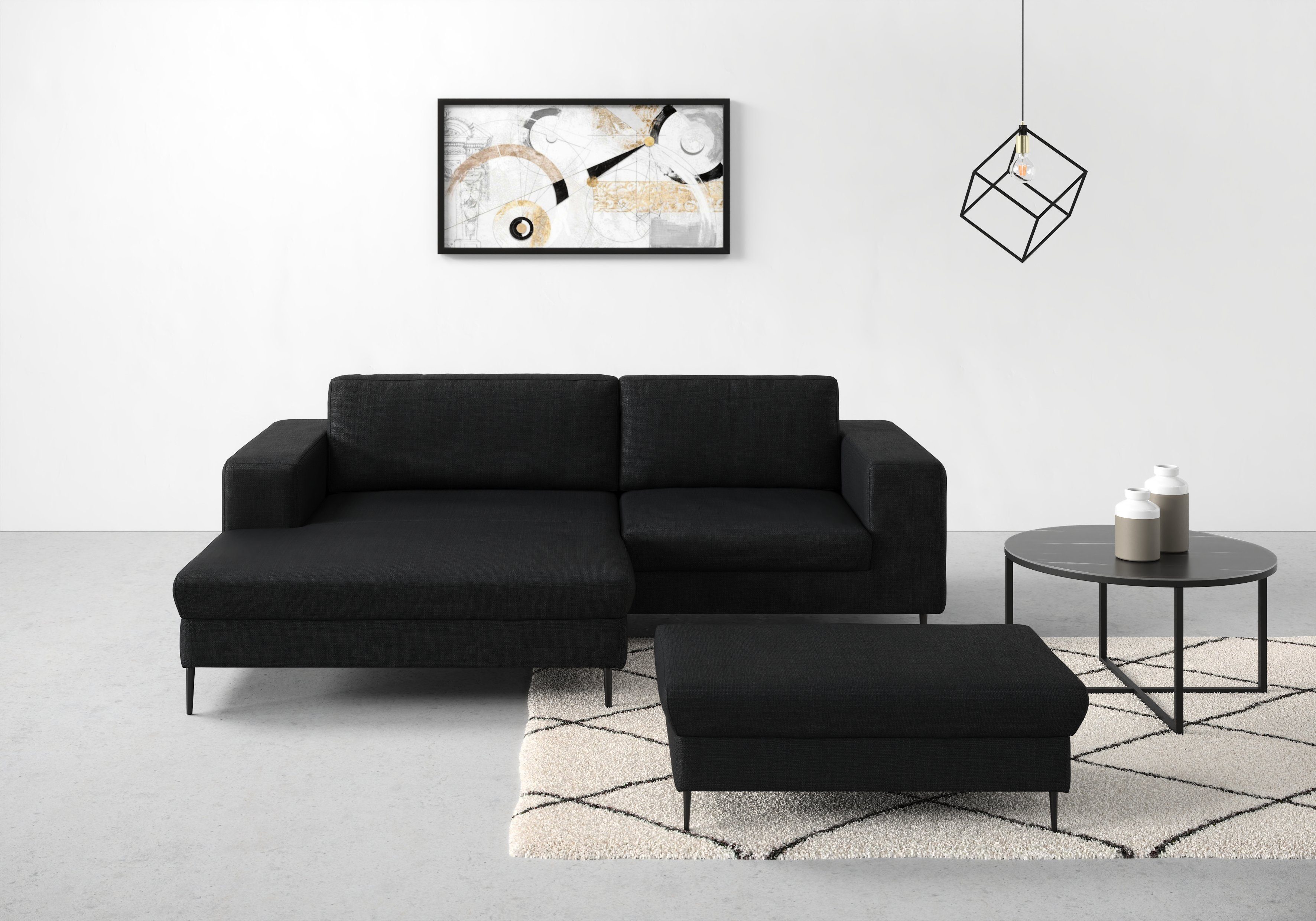 DOMO collection Hoekbank Modica compact en elegant, breedte 244, L-vorm moderne uitstraling met royale recamière, ook in cord grijs, hoekbanken,
