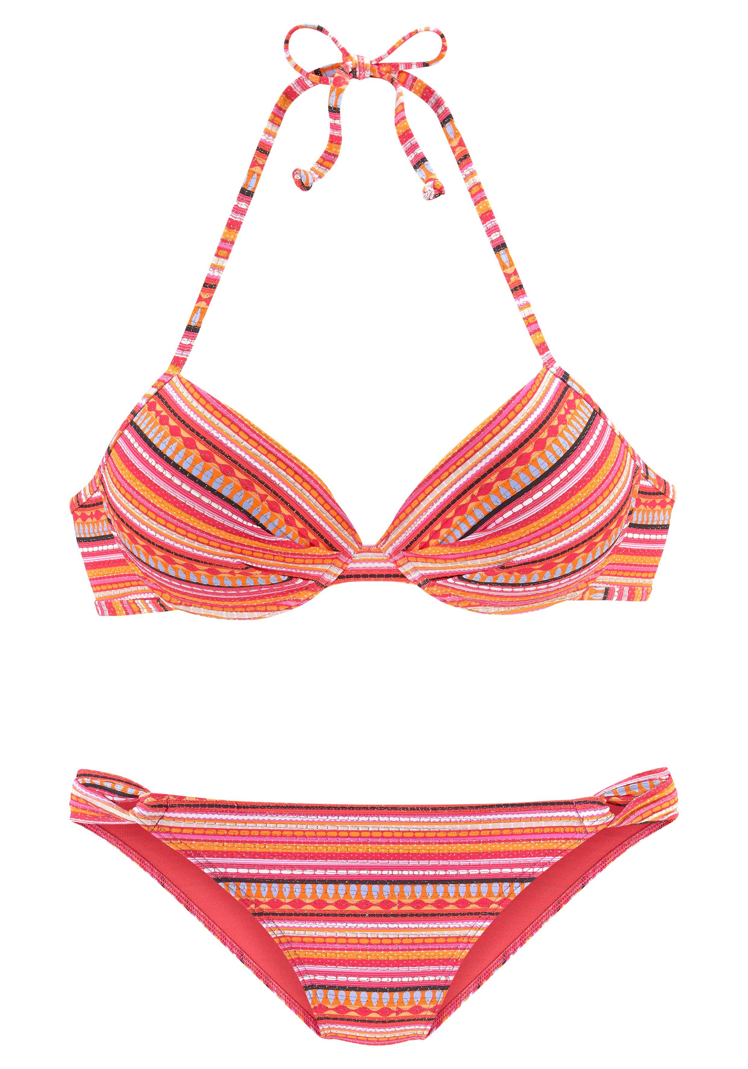 Lascana push-up bikini met all over print roze-oranje-geel