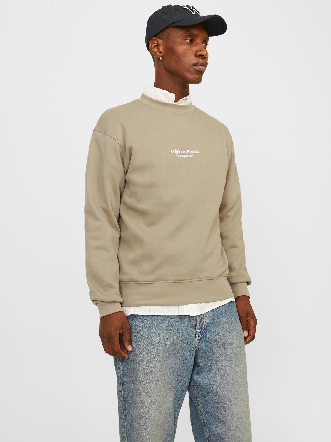 JACK & JONES ORIGINALS sweater JORVESTERBRO met printopdruk silver sage