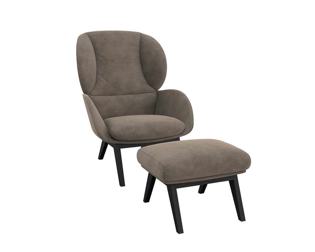 FLEXLUX Hocker Adria Zwarte poten, voetenbank/poef voor oorfauteuil