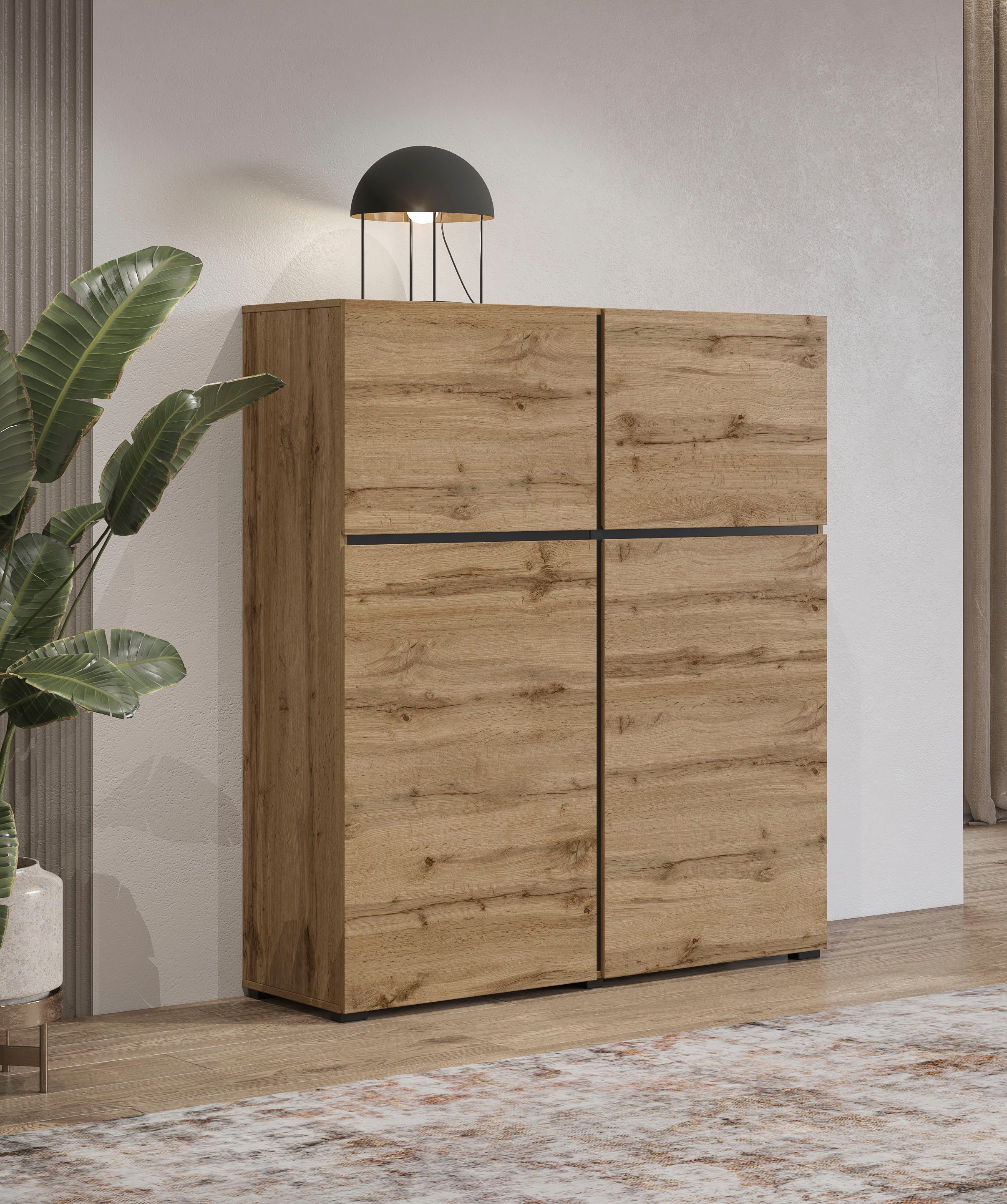 INOSIGN Highboard Cross, moderne greeploze hoge kast met 4 deuren,kast met deur Hoge kast, hoogte 139 cm met veel bergruimte, planken verstelbaar
