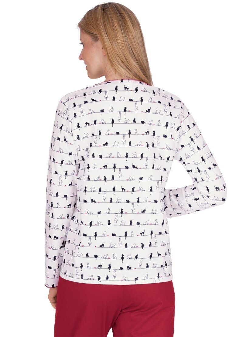 Trigema Pyjama TRIGEMA shirt met lange mouwen en poezenmotief (1-delig)