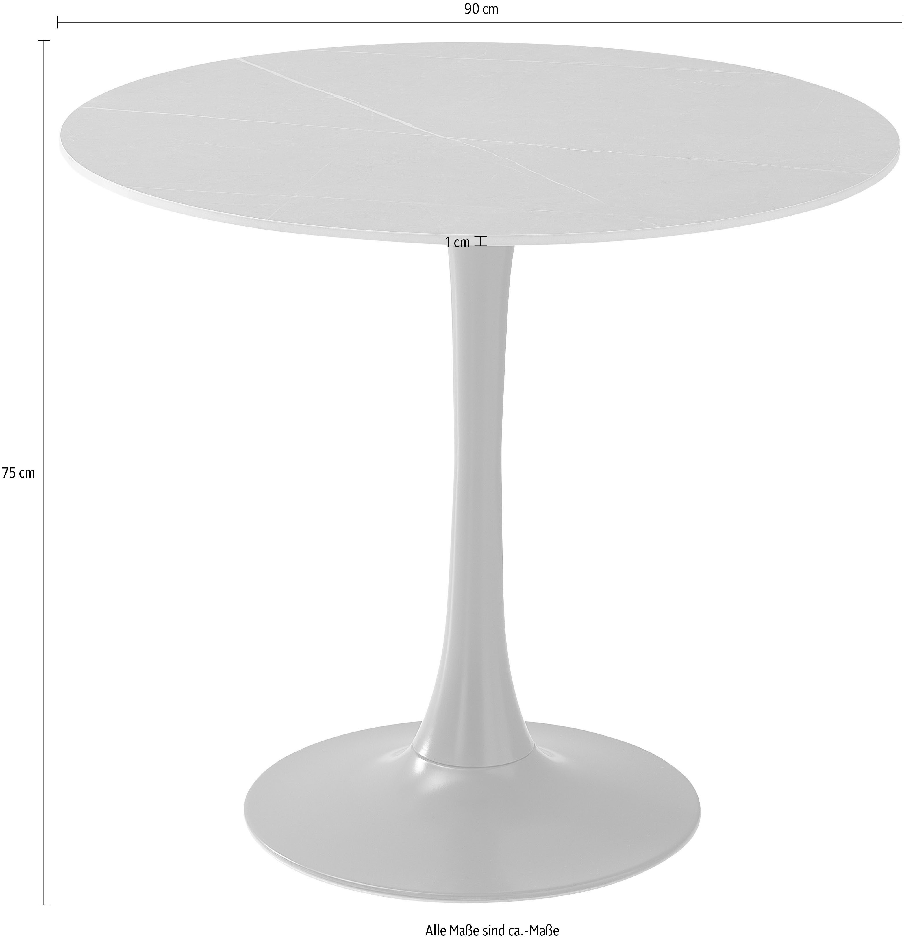 Stolkom Eettafel Josh ronde eettafel keramiek, gemarmerd, BxH 90x75 cm Keramische oppervlakte gemarmerd, keuze uit wit, grijs of zwart