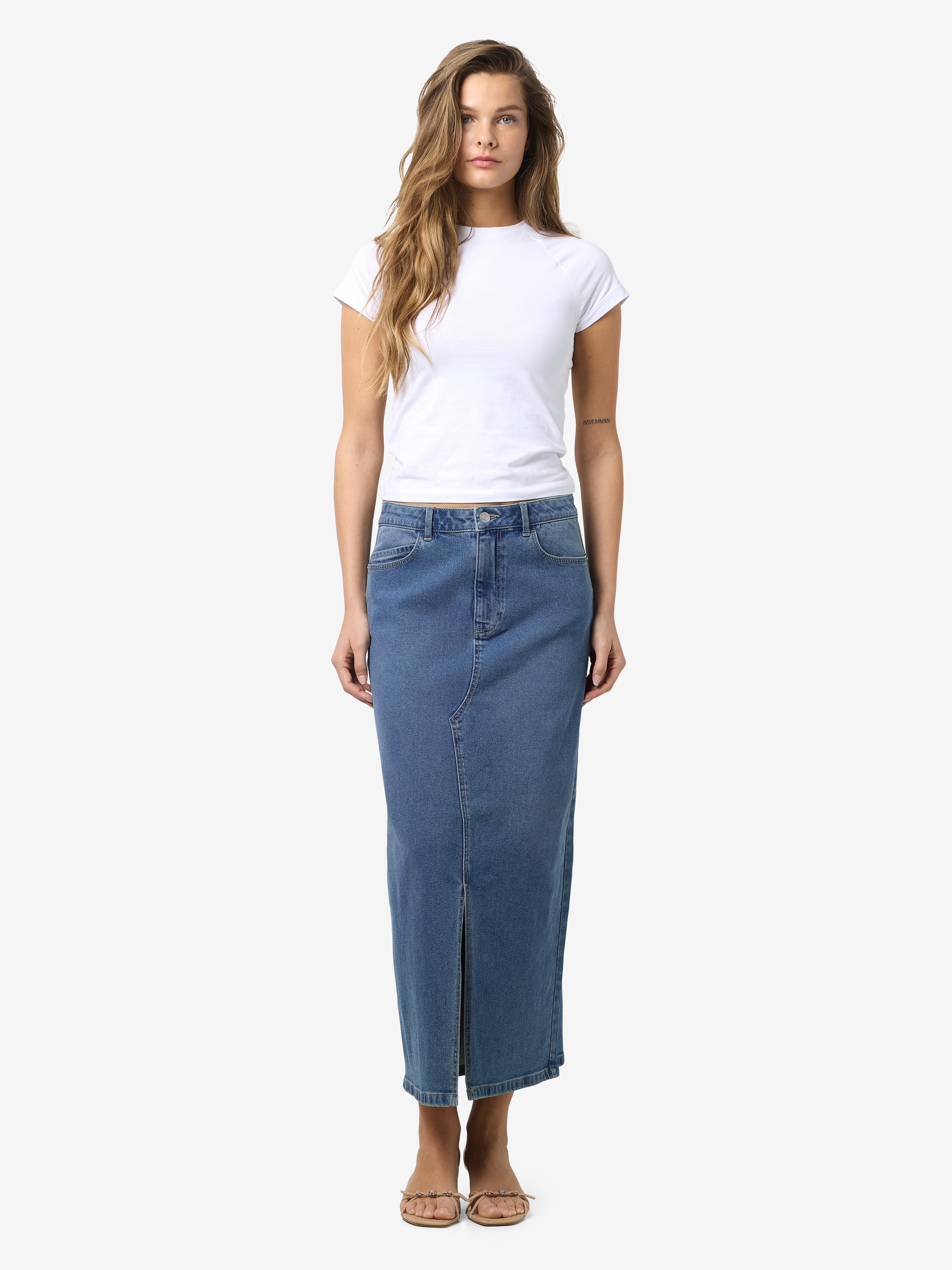 Noisy may Jeans rok NMKATH NW SLIT MIDI SKIRT VI477MB NOOS