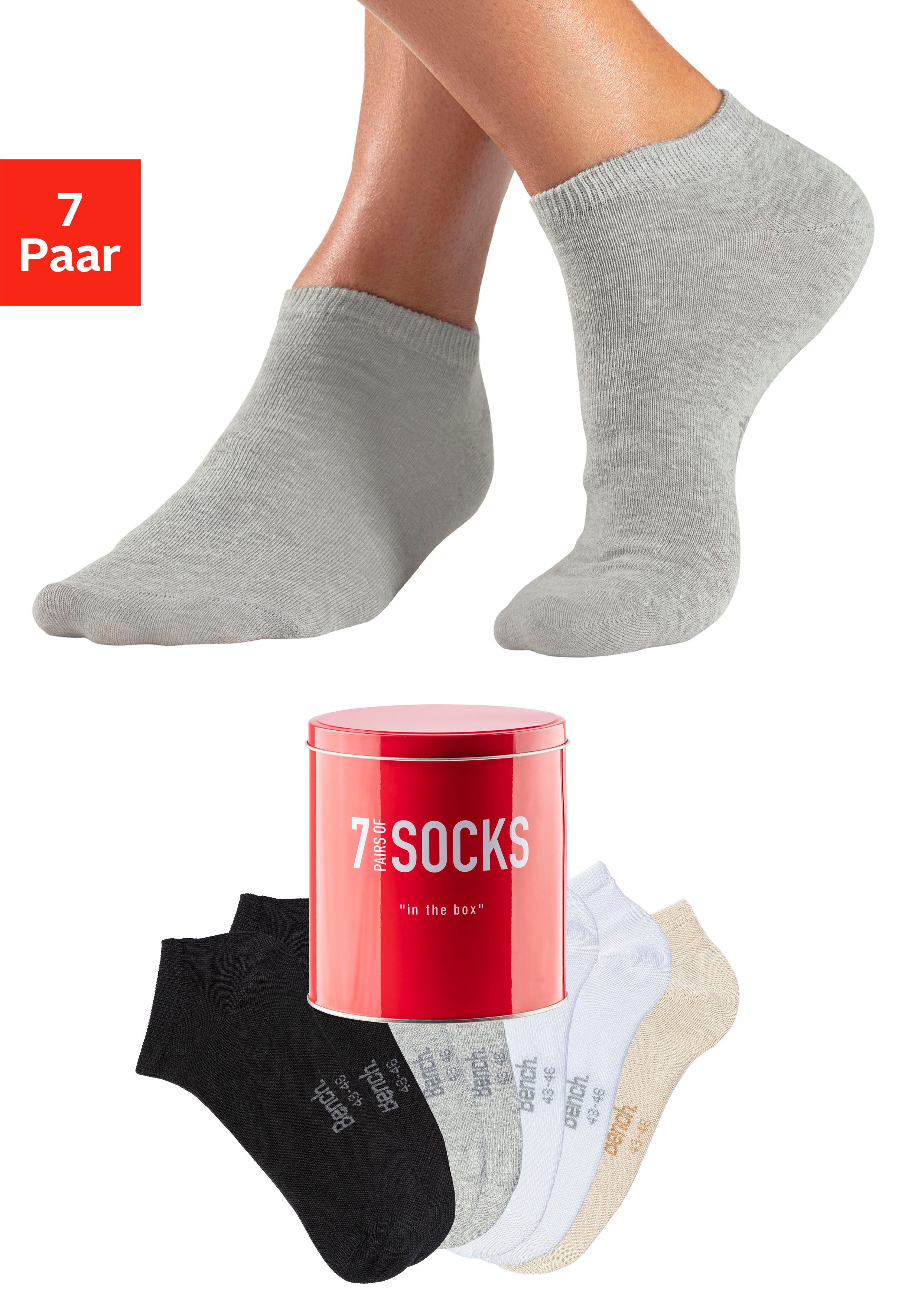 Bench. Sneakersokken (blik, 7 paar) heren sokken maat 35-38 wit