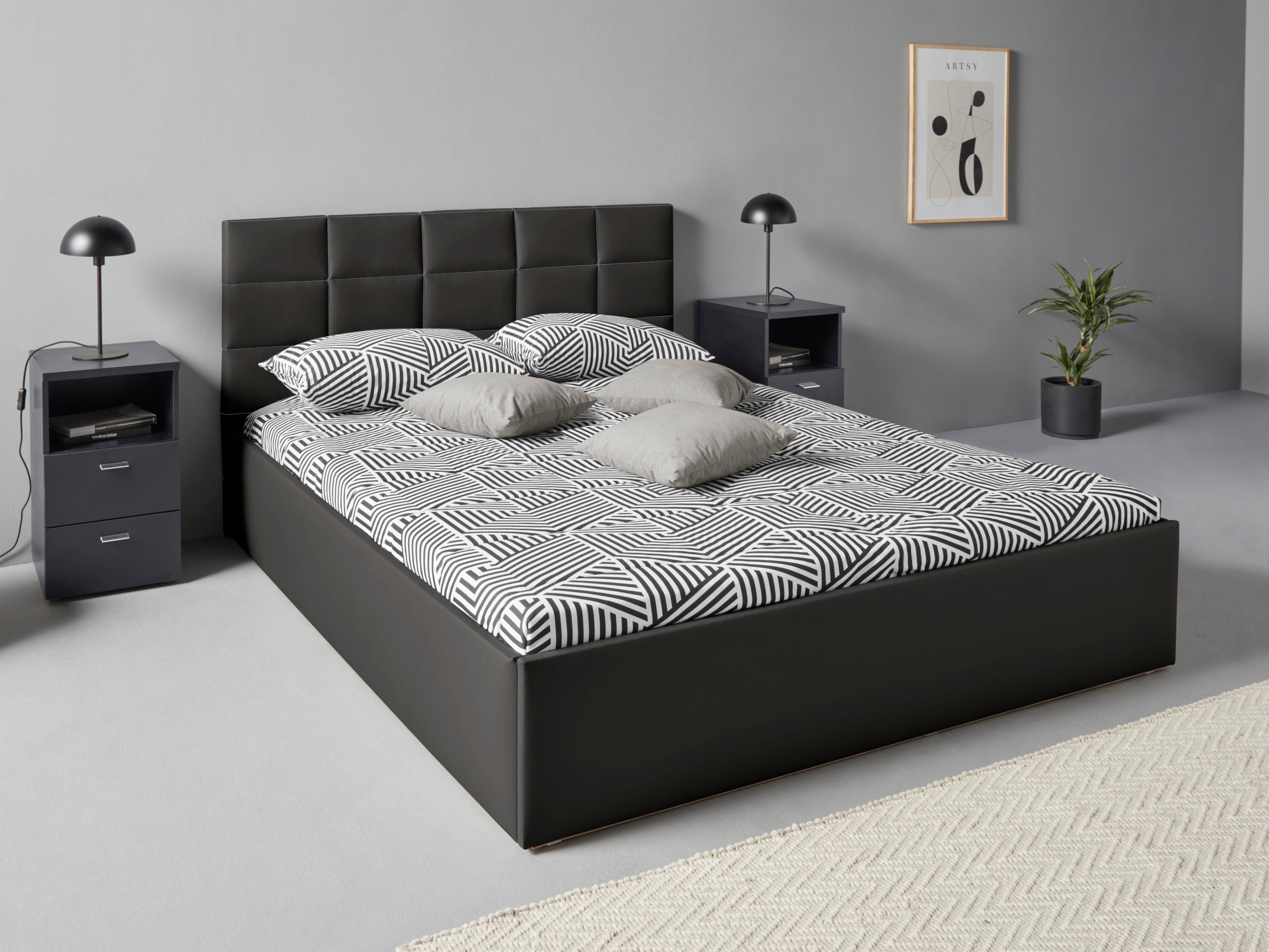 Westfalia Polsterbetten Gestoffeerd bed met bedkist bij uitvoering met matras, in 2 hoogten bedden zwart