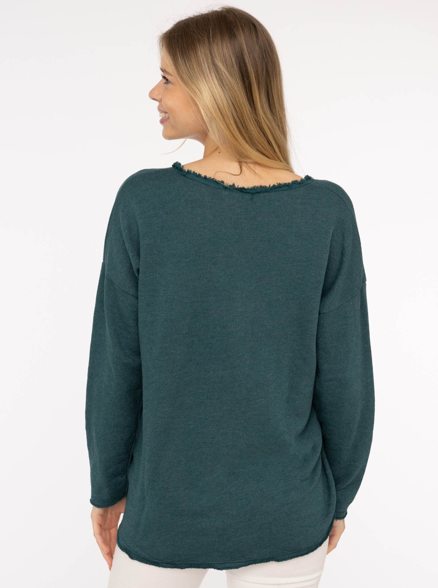 Zwillingsherz Sweatshirt "Positive Mind" met v-halslijn in used look en stempelprint