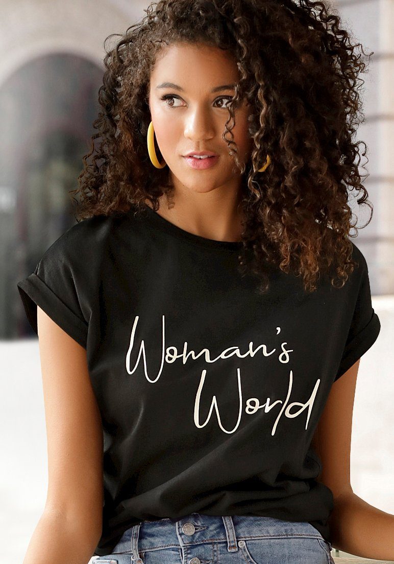 lascana t-shirt met frontprint zwart