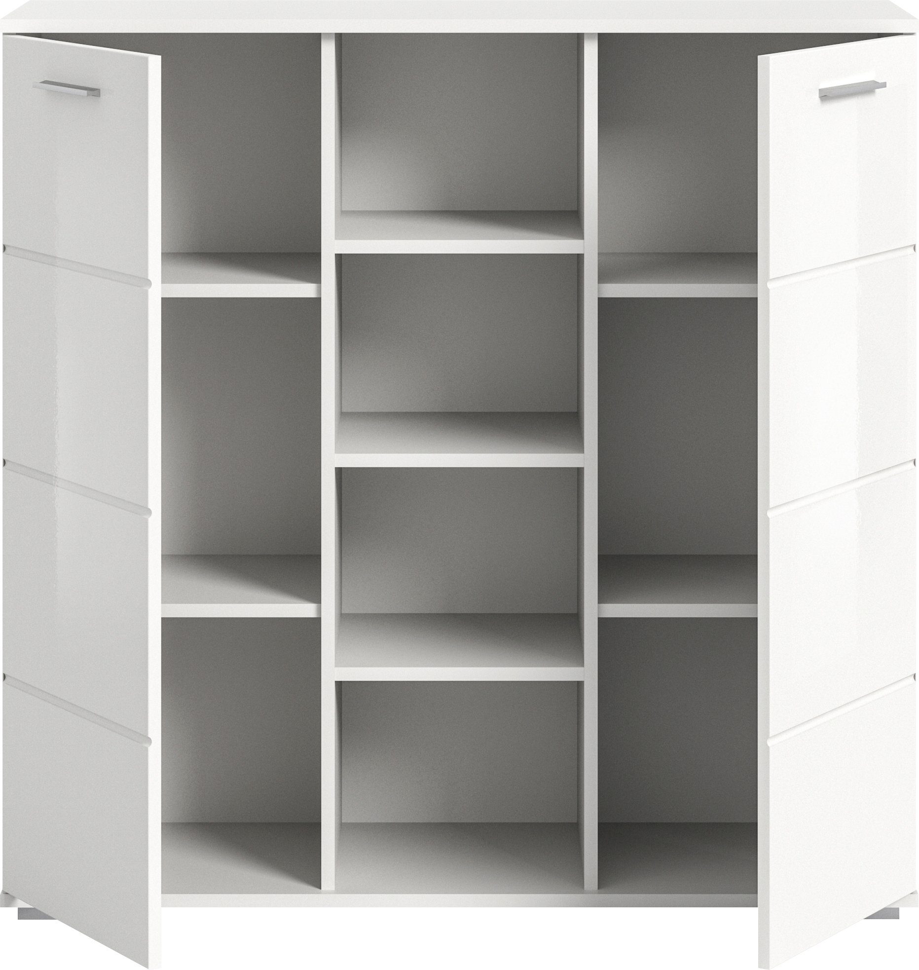INOSIGN Highboard Valge, Hoogte 108 cm, 2 Deuren, 4 in hoogte verstelbare Planken, 4 Open Vakken