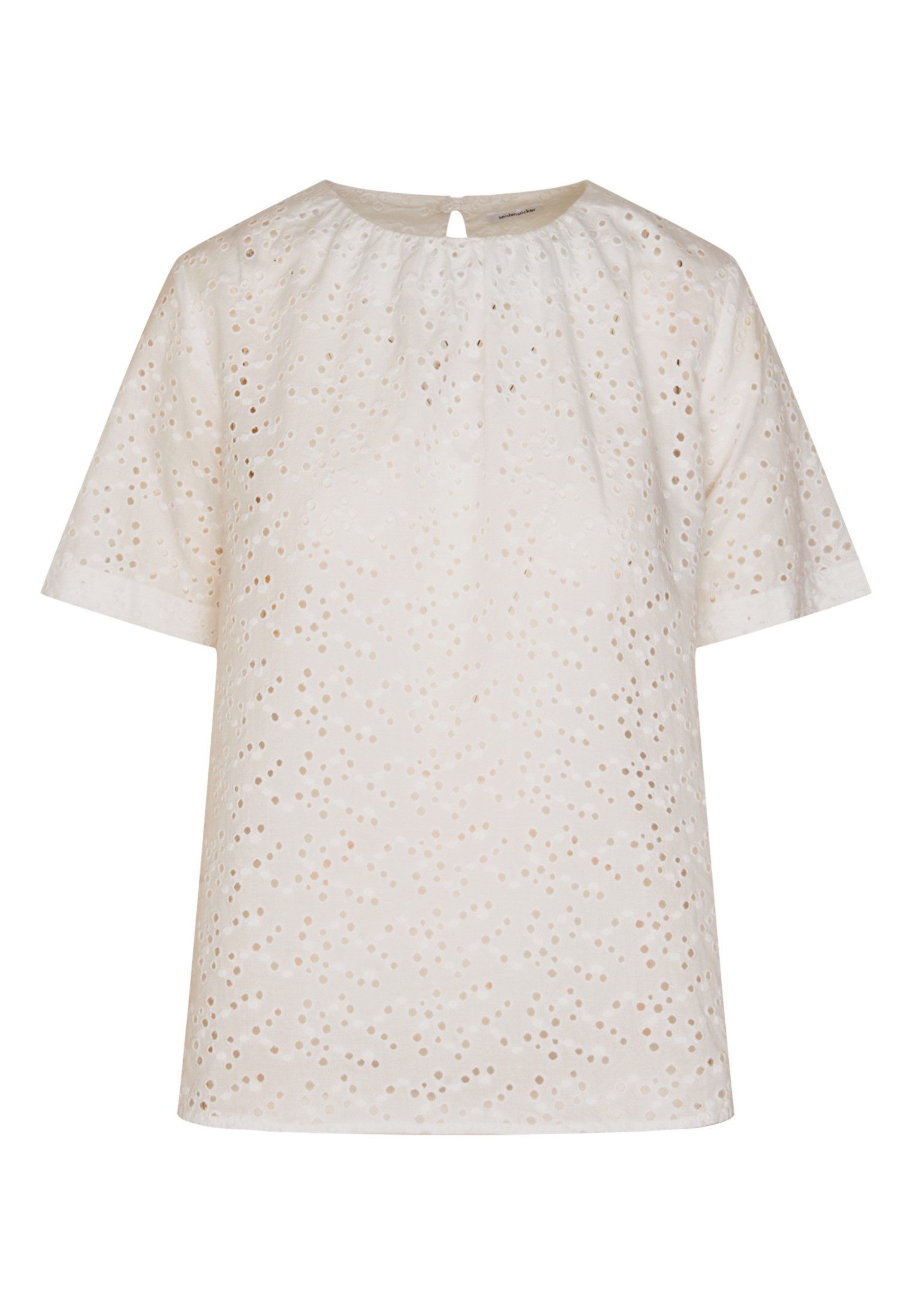 seidensticker Shirtblouse Zwarte roos Korte mouwen ronde hals borduursel