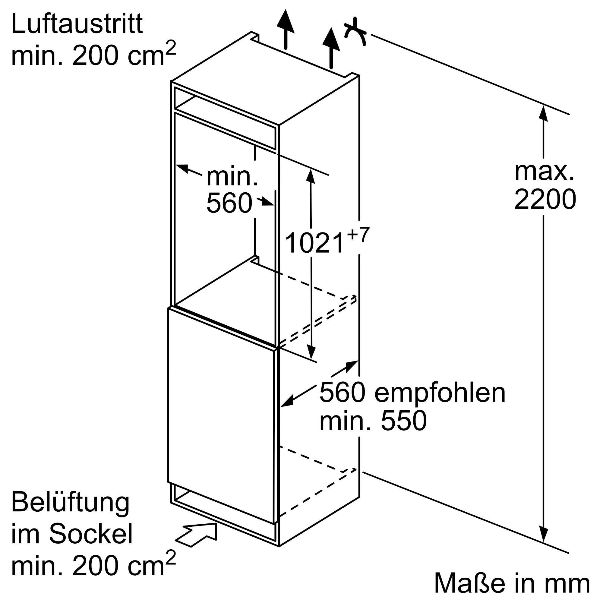 BOSCH Inbouwkoelkast KIR31ADD1, 102,1 cm x 55,8 cm